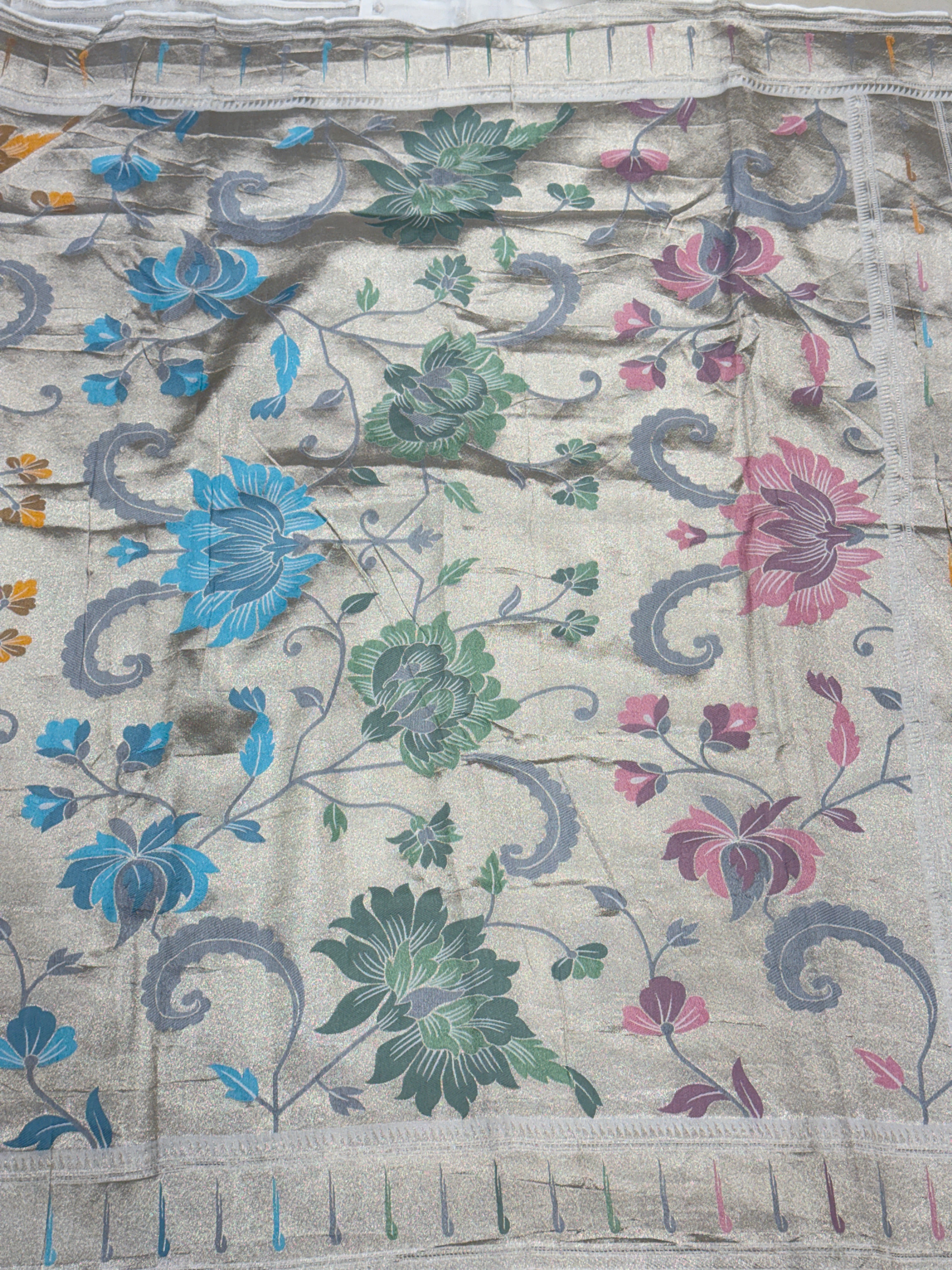 Silver Meenakari Muniya Tissue Munga Banarasi Paithani Saree