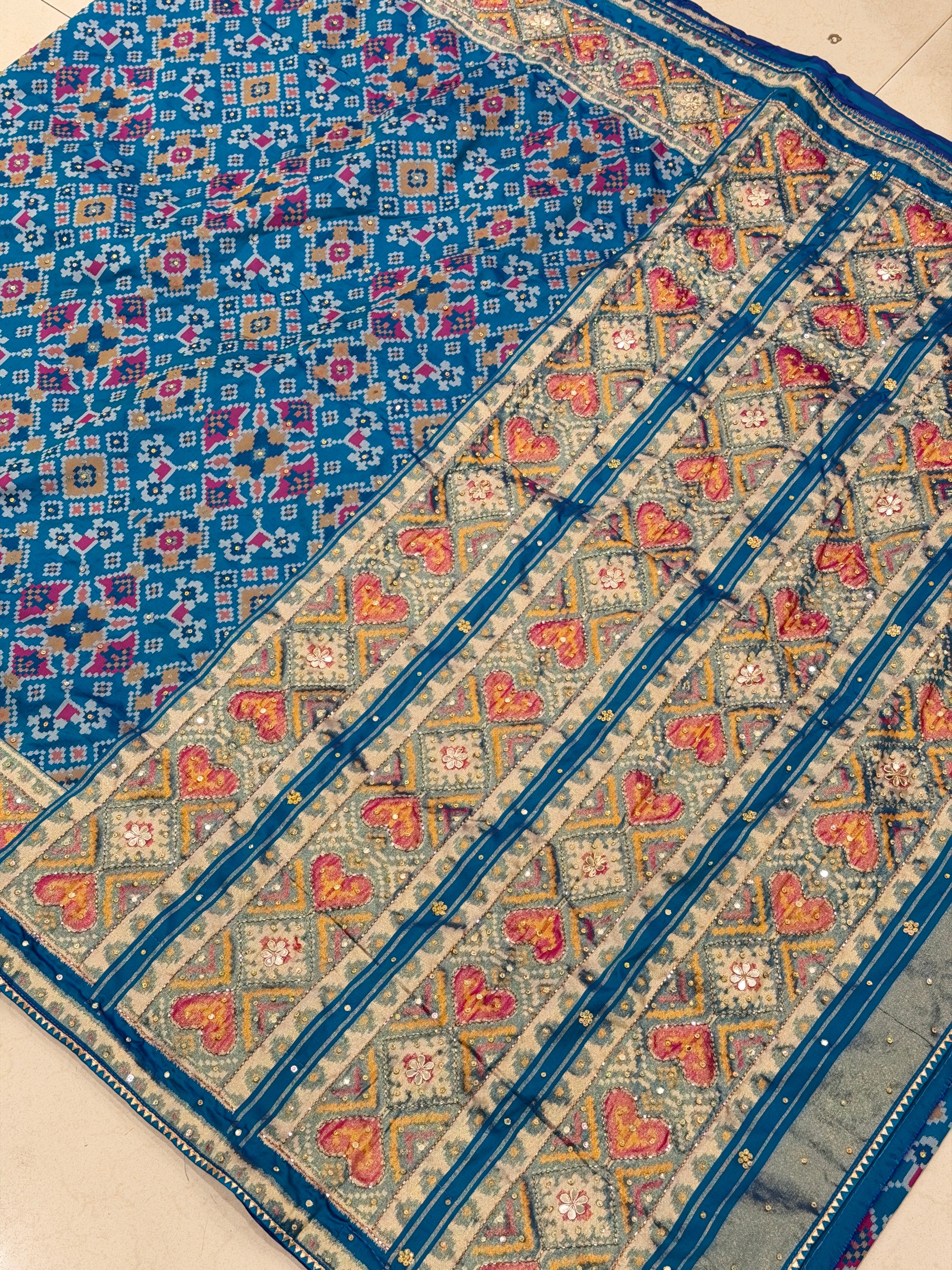 Blue Manek Chowk Hand Embroidery Patola Saree