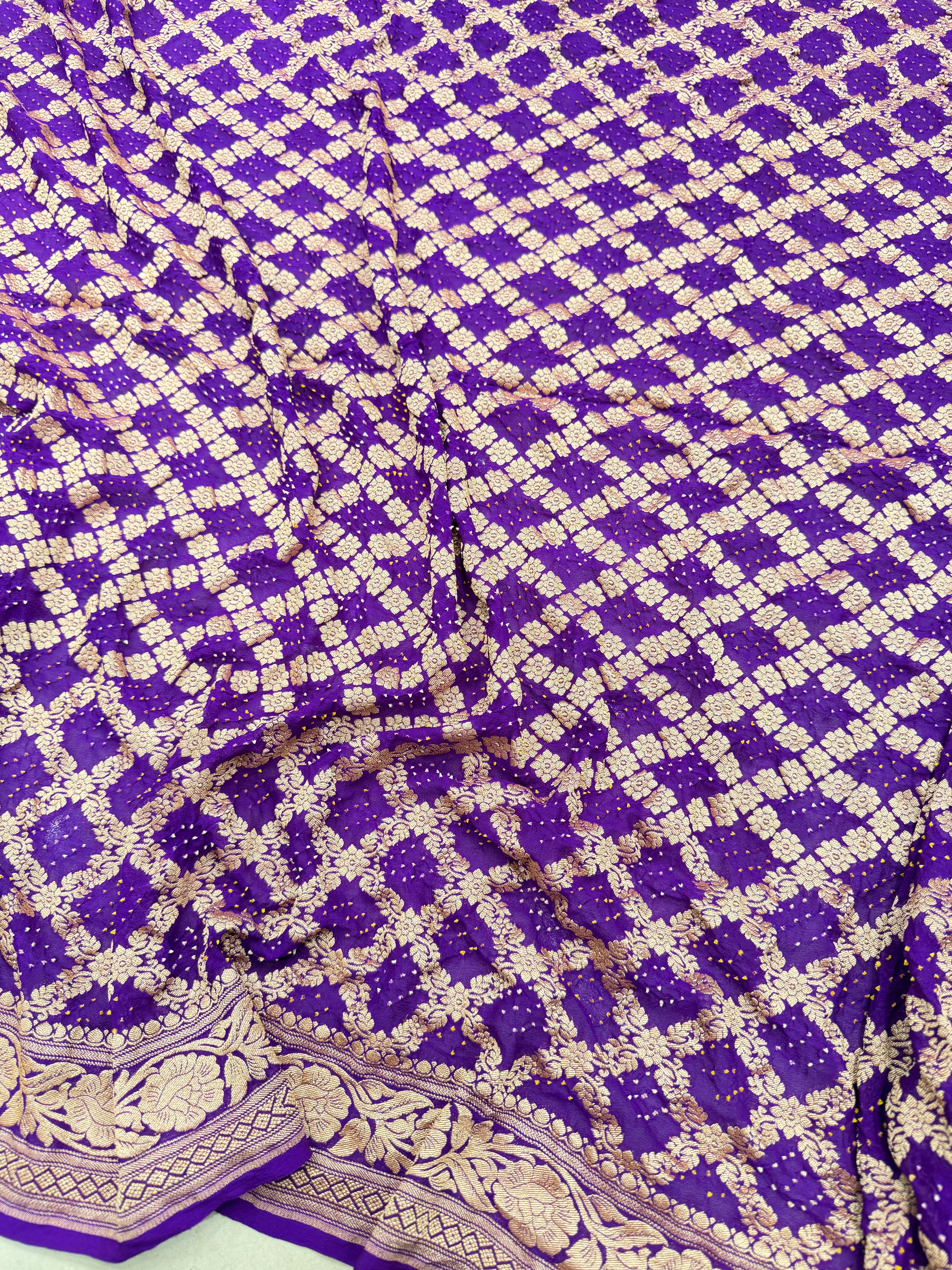 Violet Georgette Handloom Bandhej Bandhini Saree