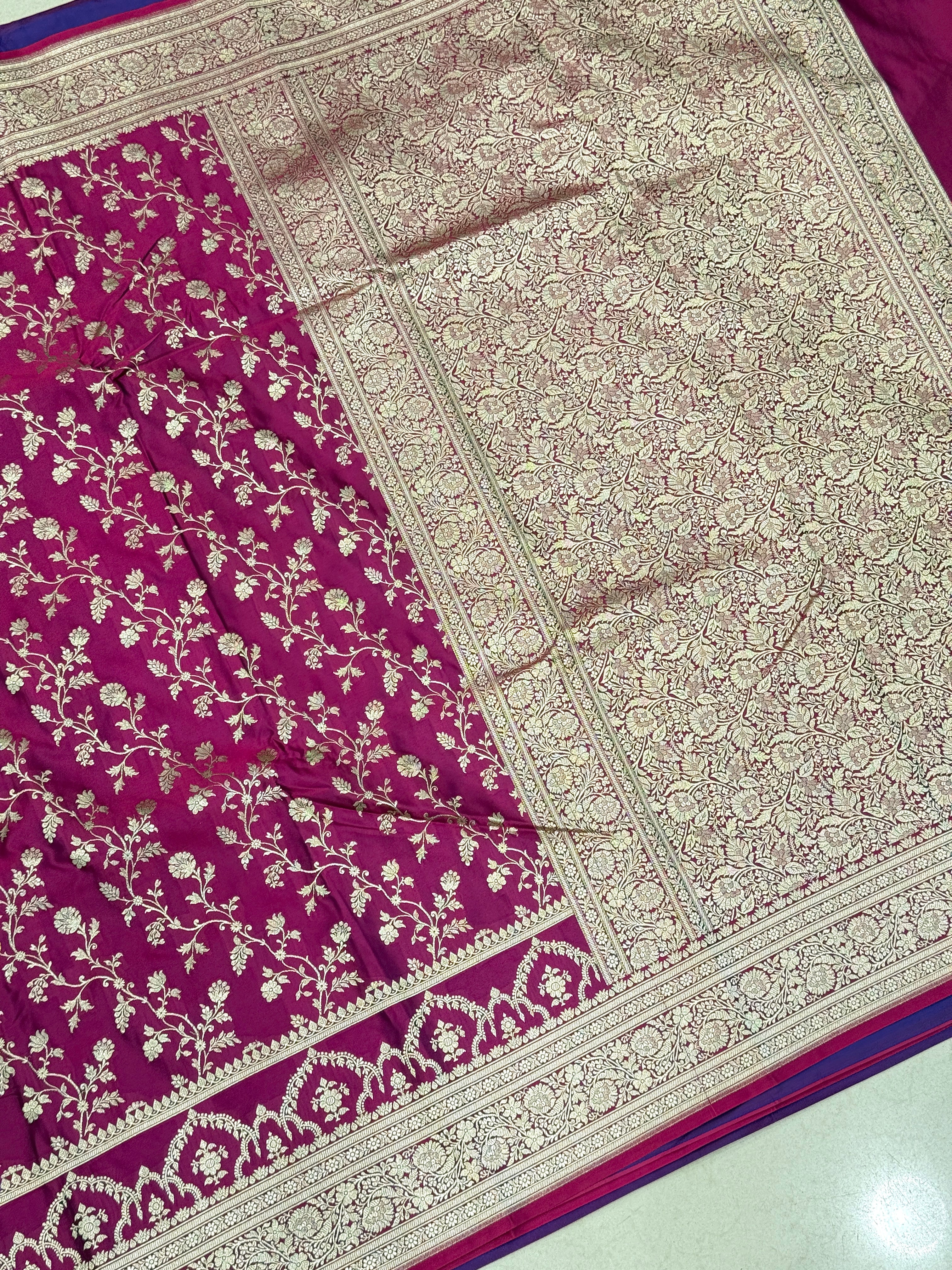 Wine Banarasi Silk Crown Border Saree