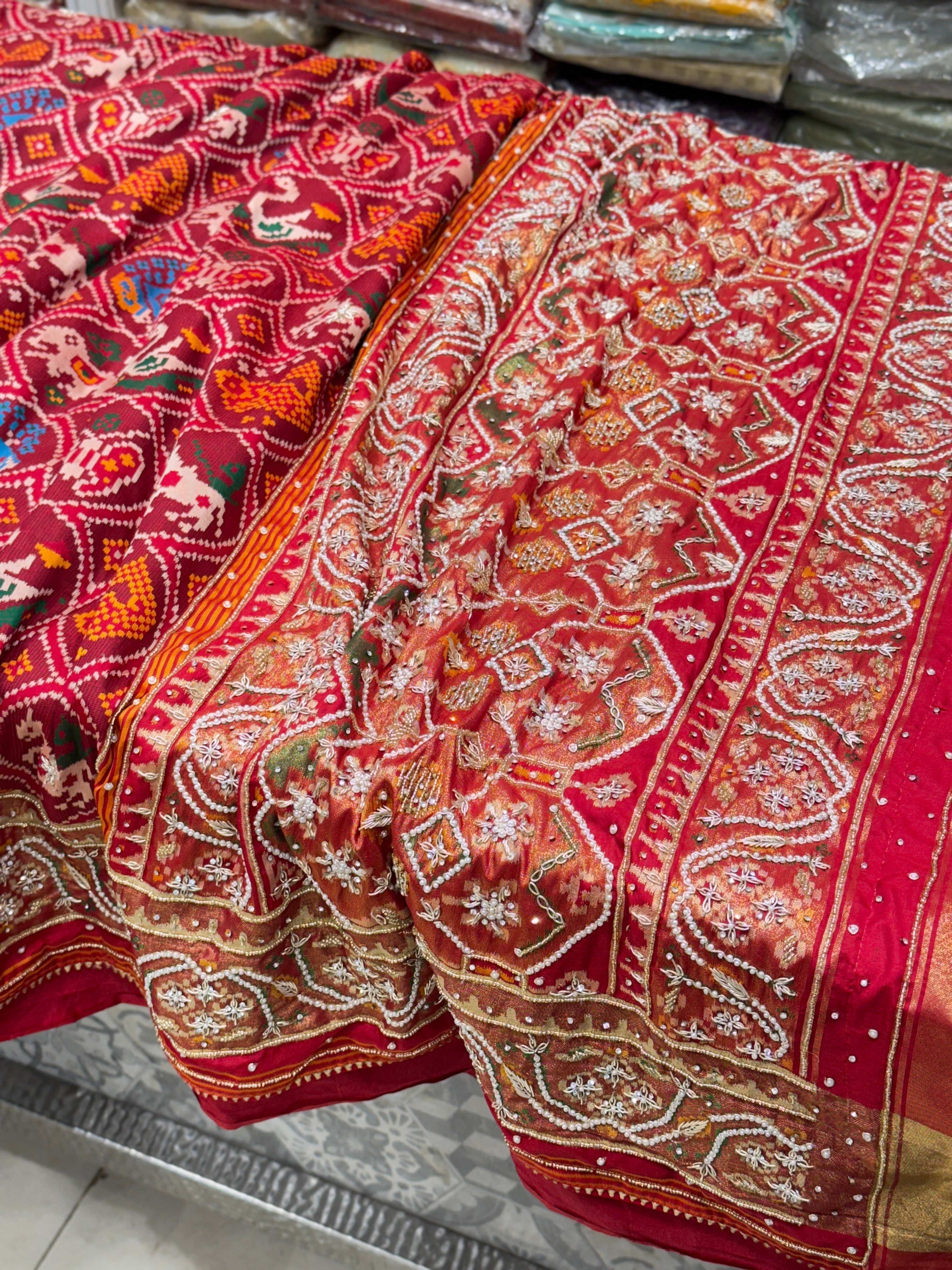 Maroon Patola Figures Zardosi Embroidery Saree
