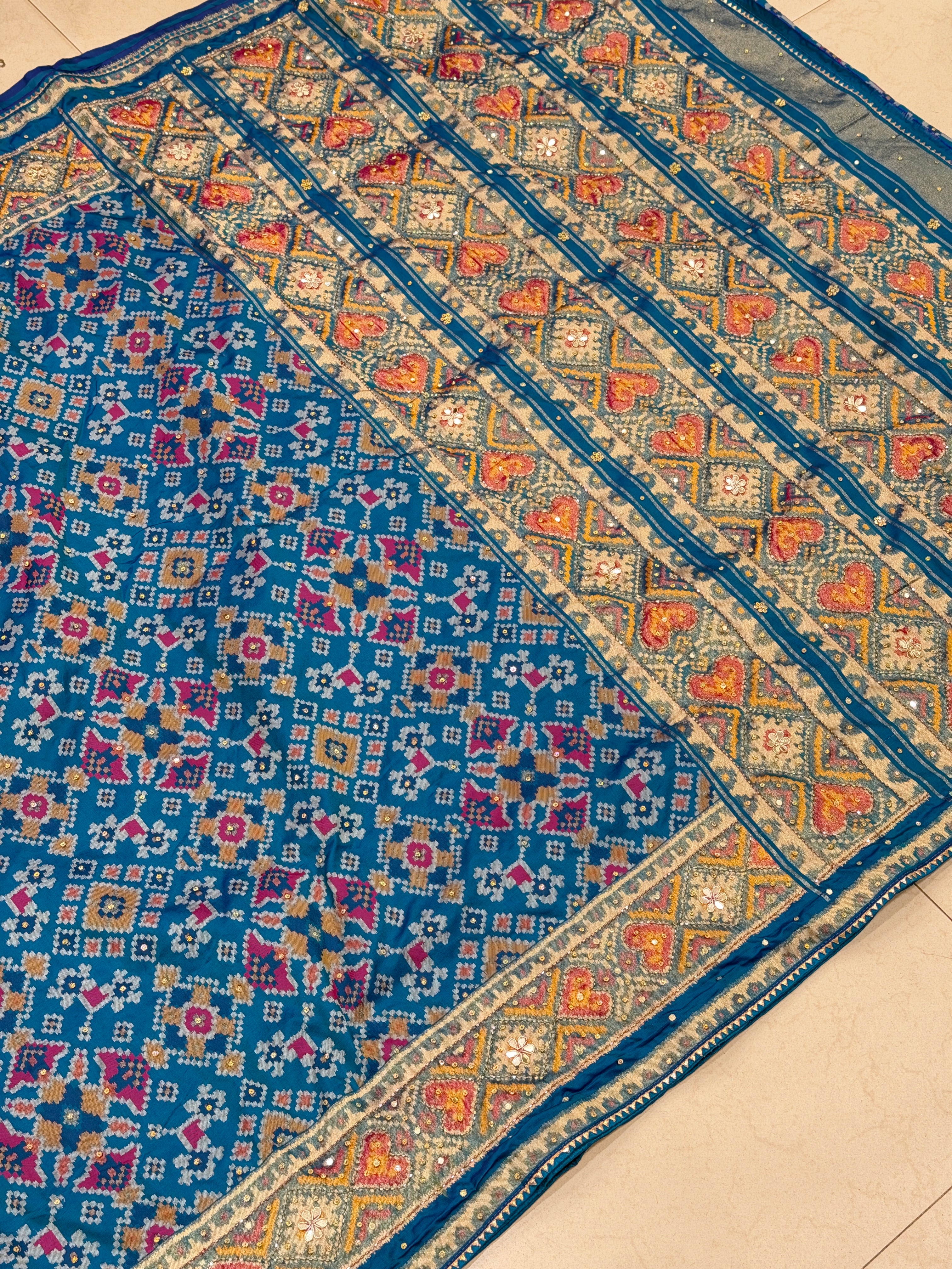 Blue Manek Chowk Hand Embroidery Patola Saree