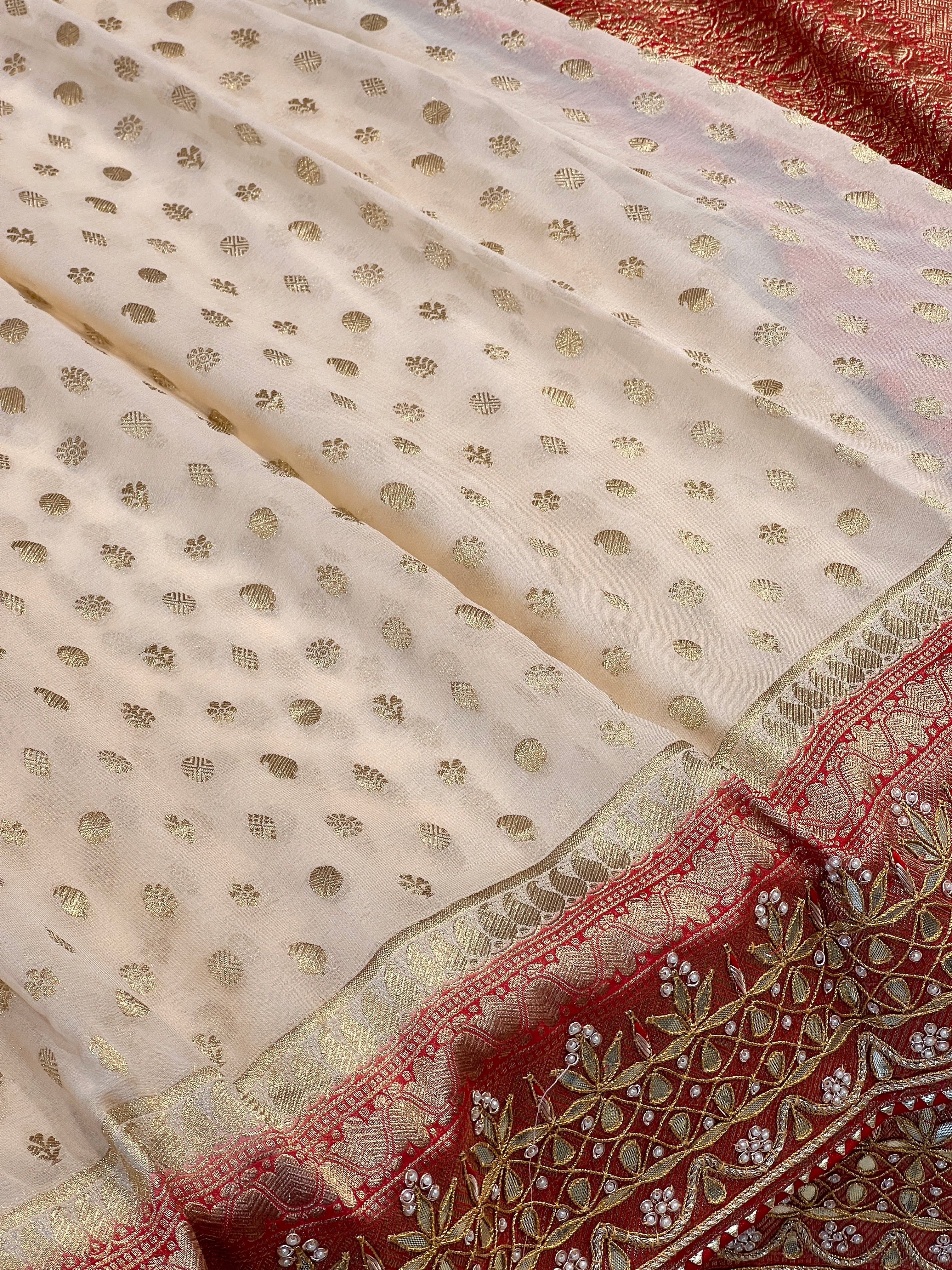 Beige Banarasi Georgette Butti Gotapatti Saree