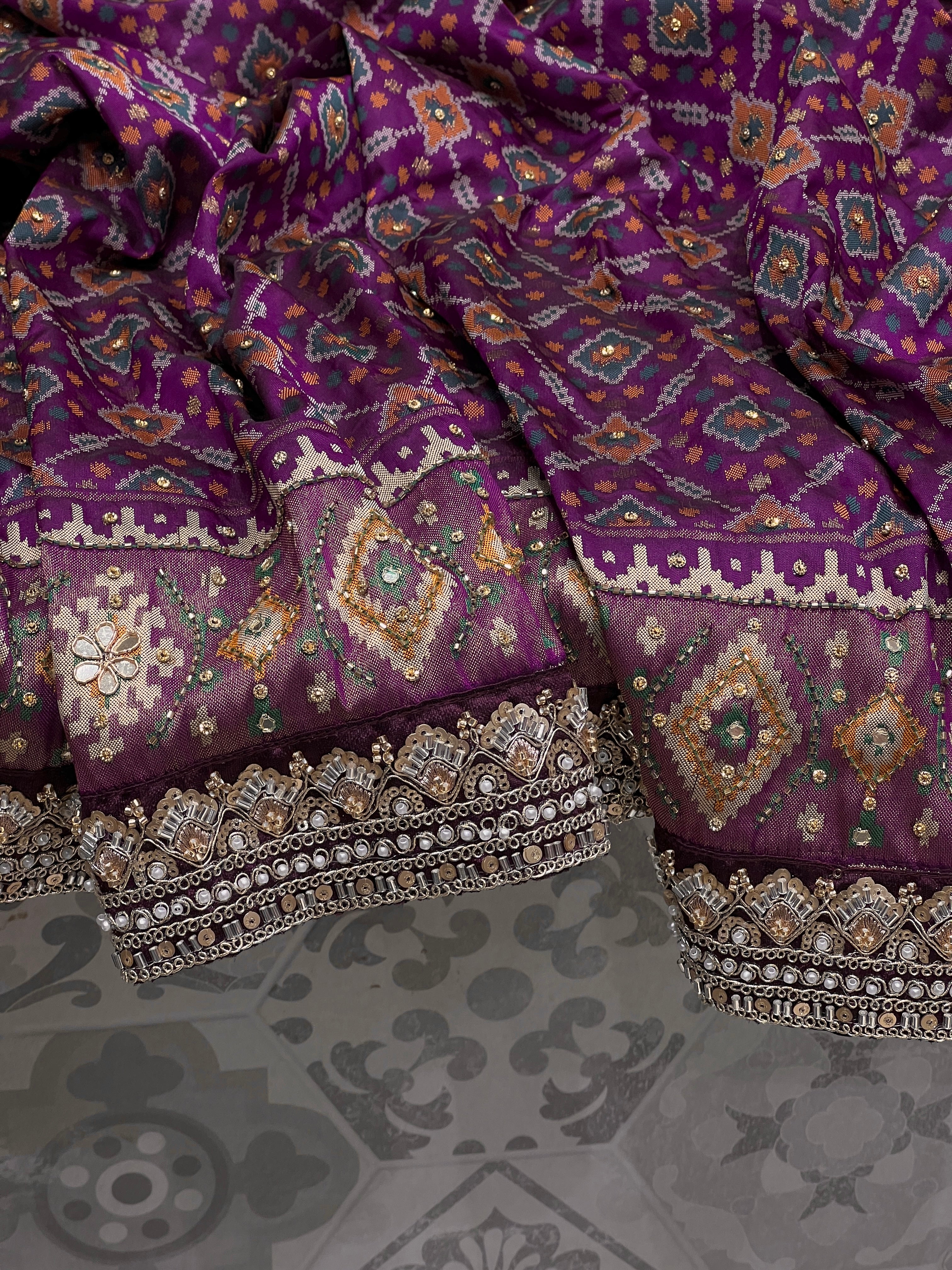 Violet Patola Hand Embroidery Maharani Edit Saree