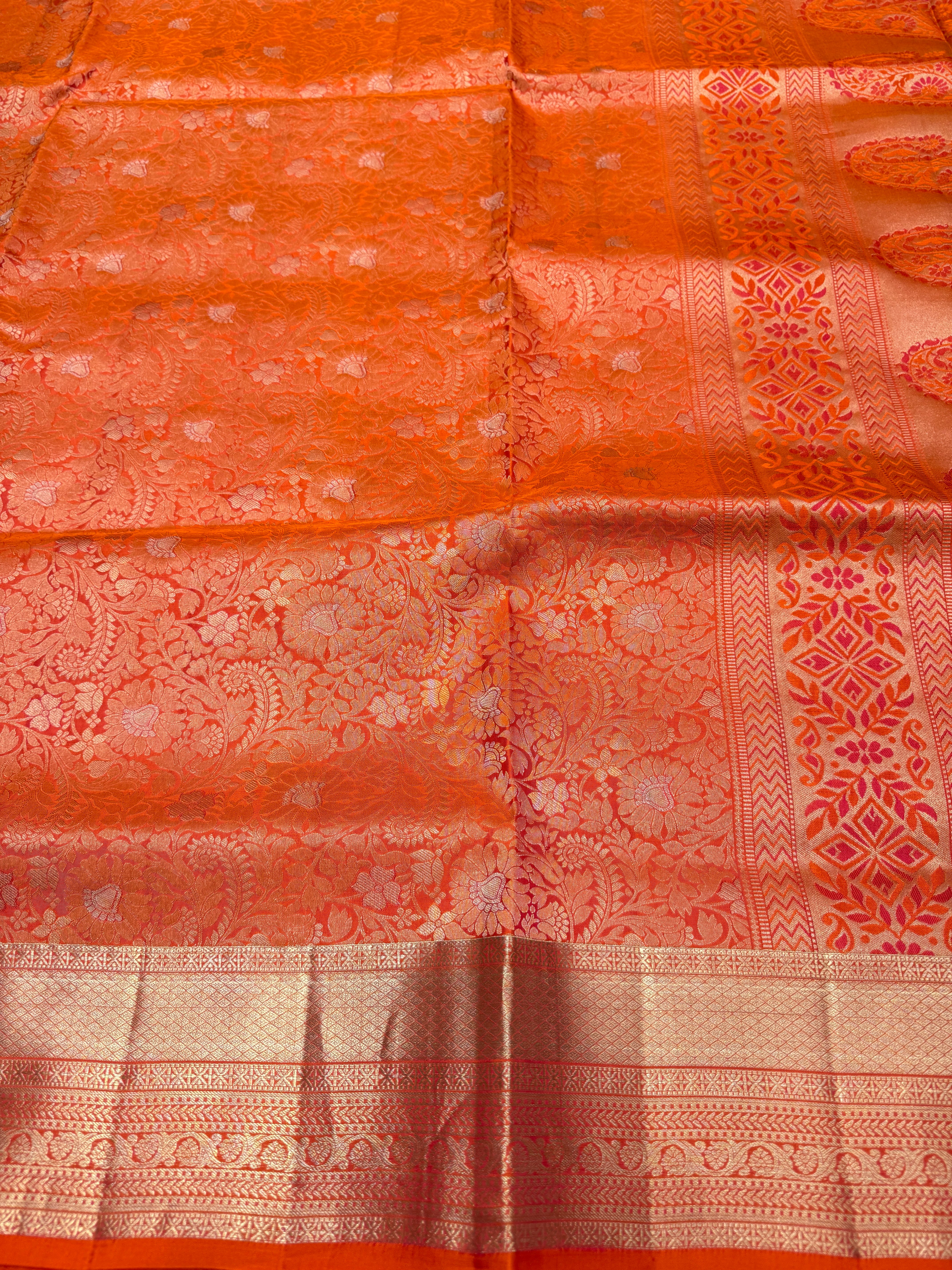 Rust Orange Sona Roopa Brocade Handloom Kanchipuram Pure Silk Saree