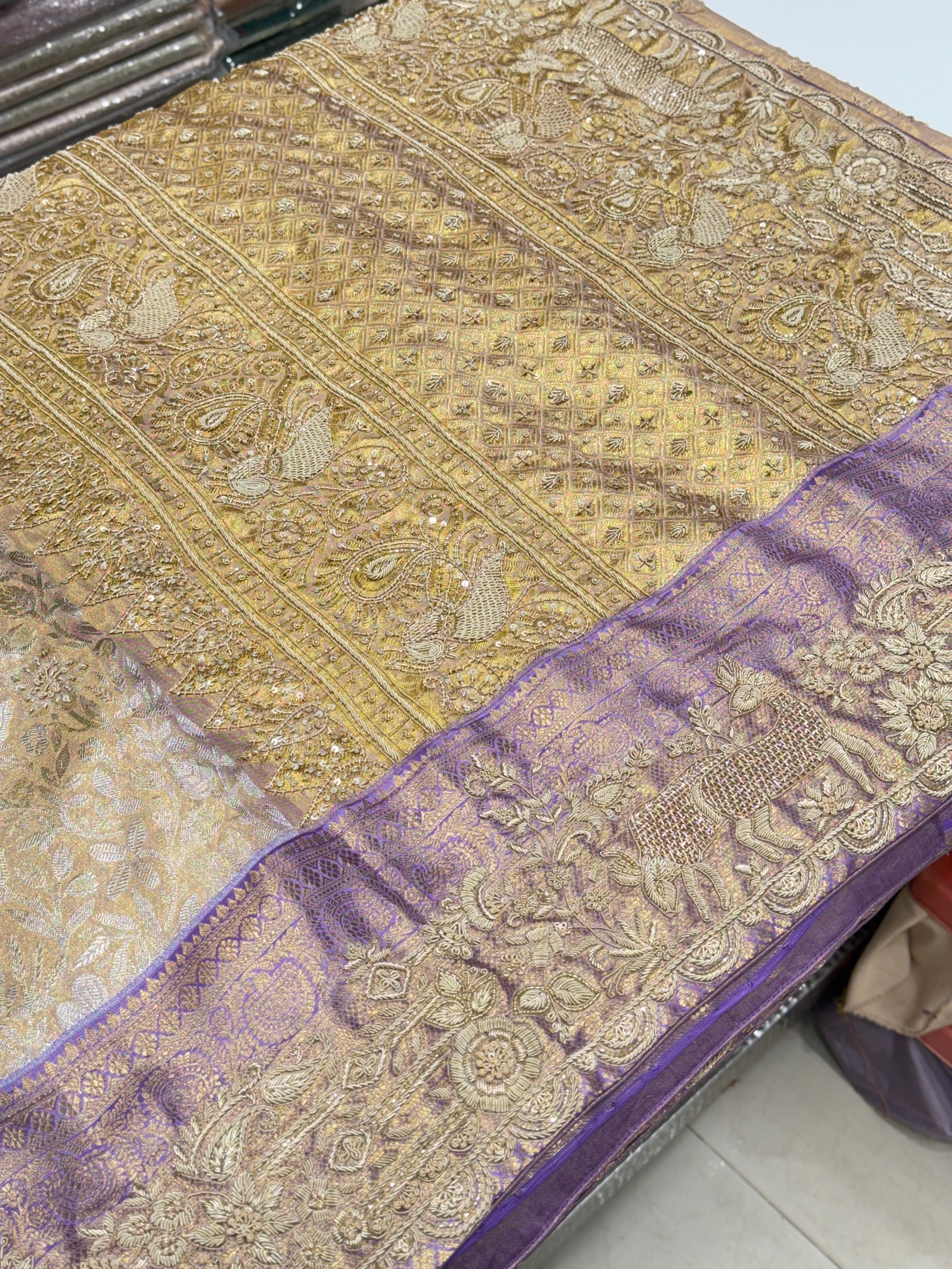Lilac Kanjivaram Zardosi Figure Hand Embroidery Saree