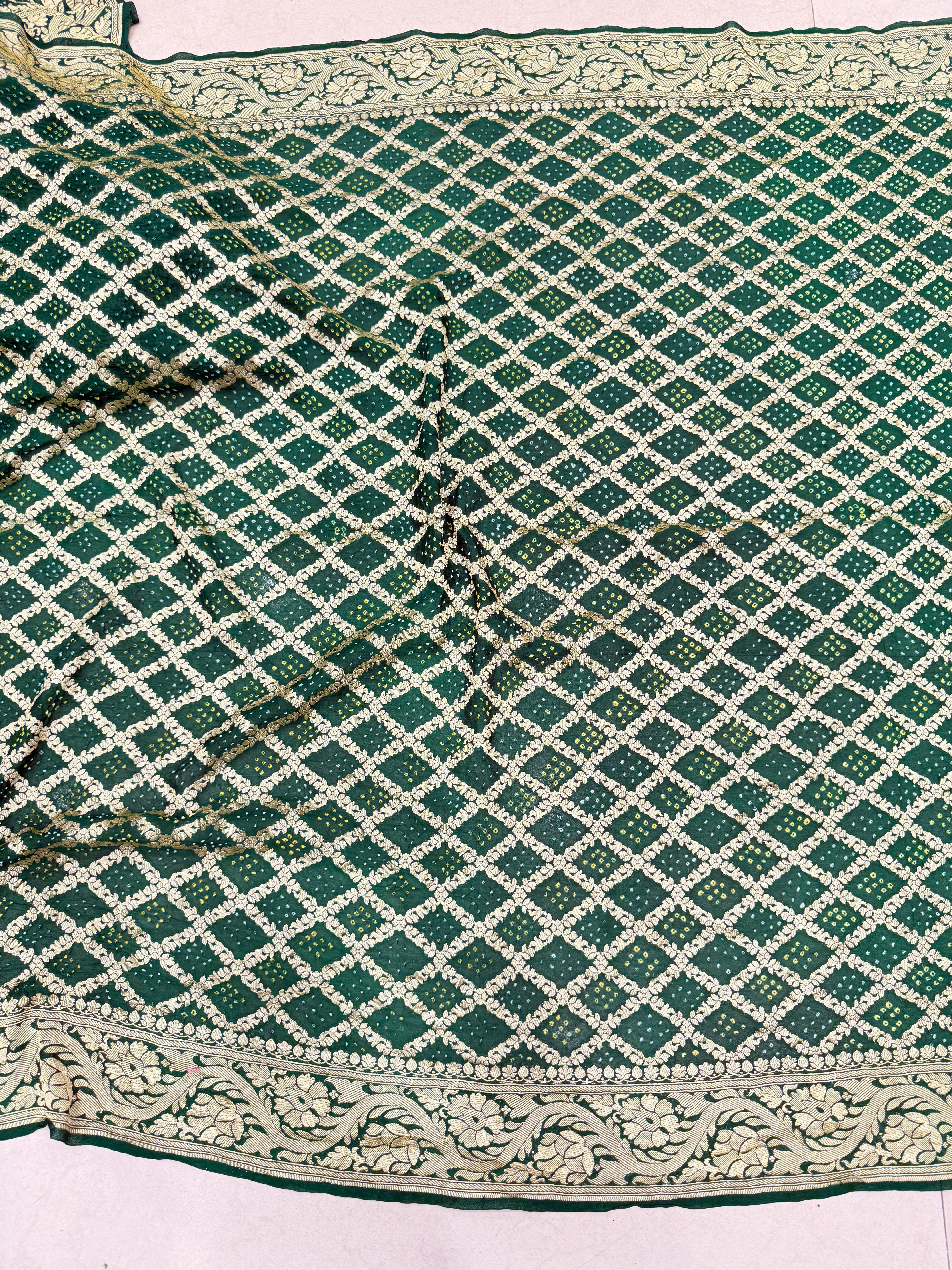 Bottle Green Bandhej Bandhini Saree