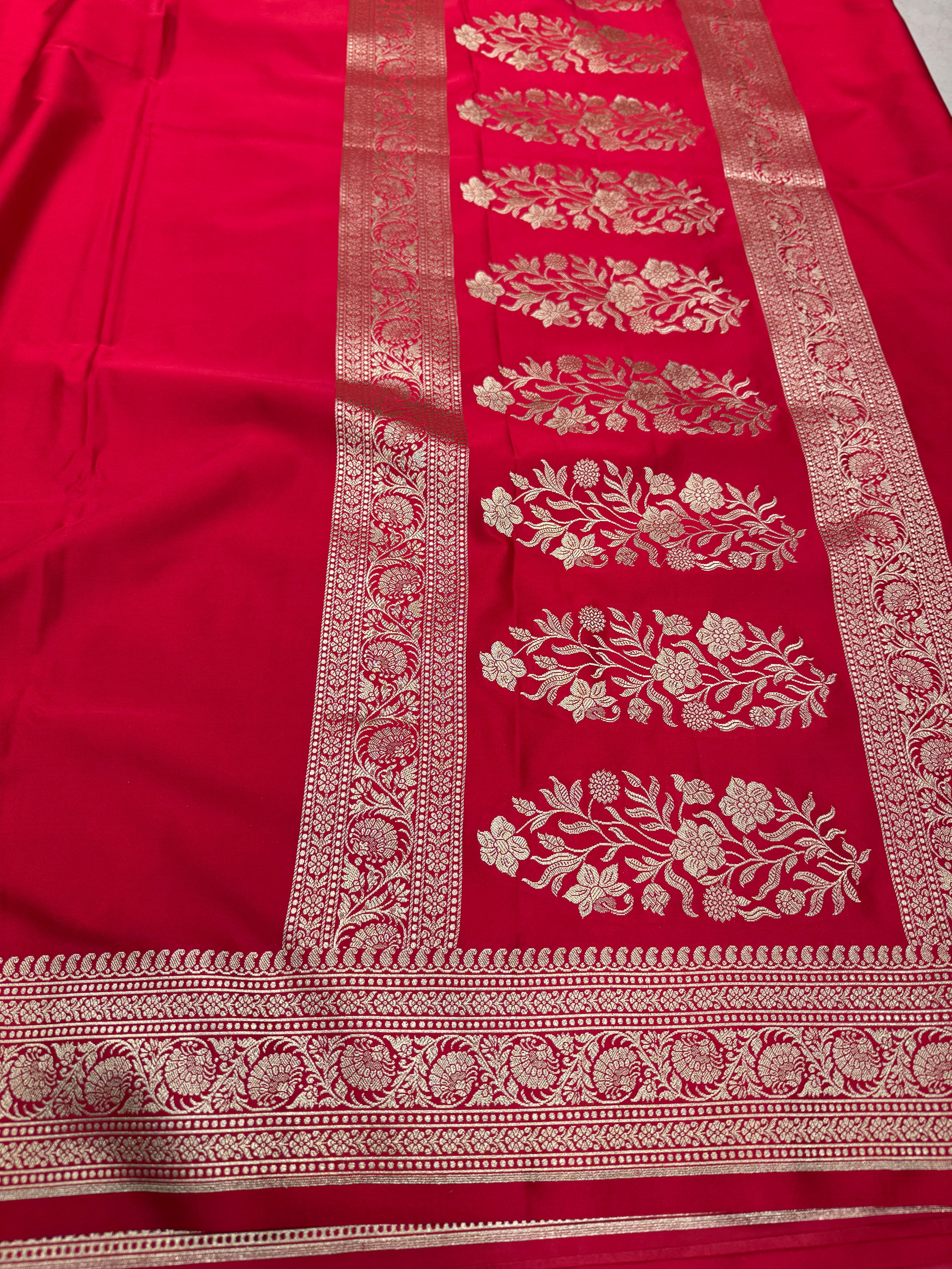 Red Banarasi Plain Body Border Saree