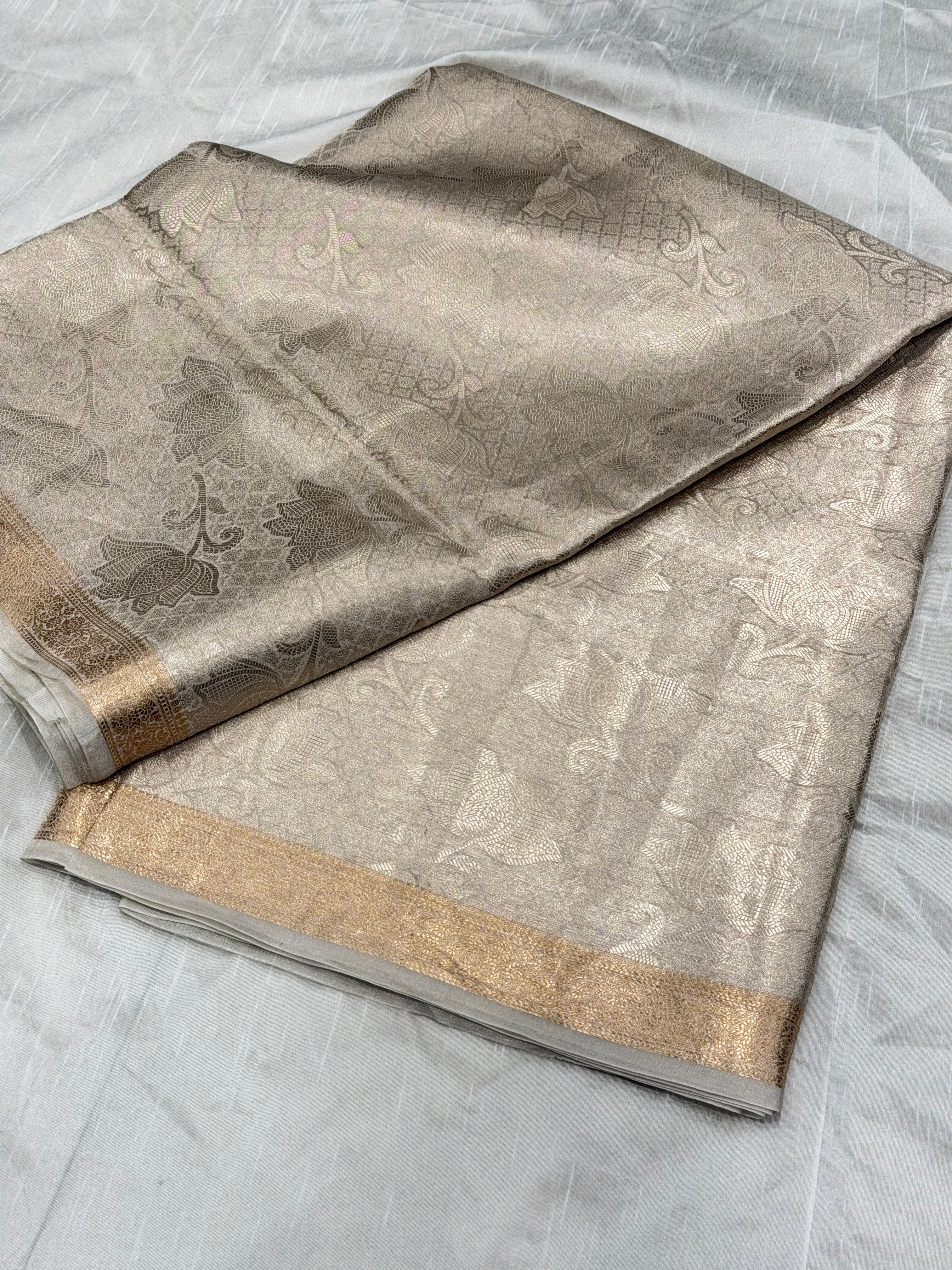 Silver Pure Woven Double Tissue Brocade Silk Saree