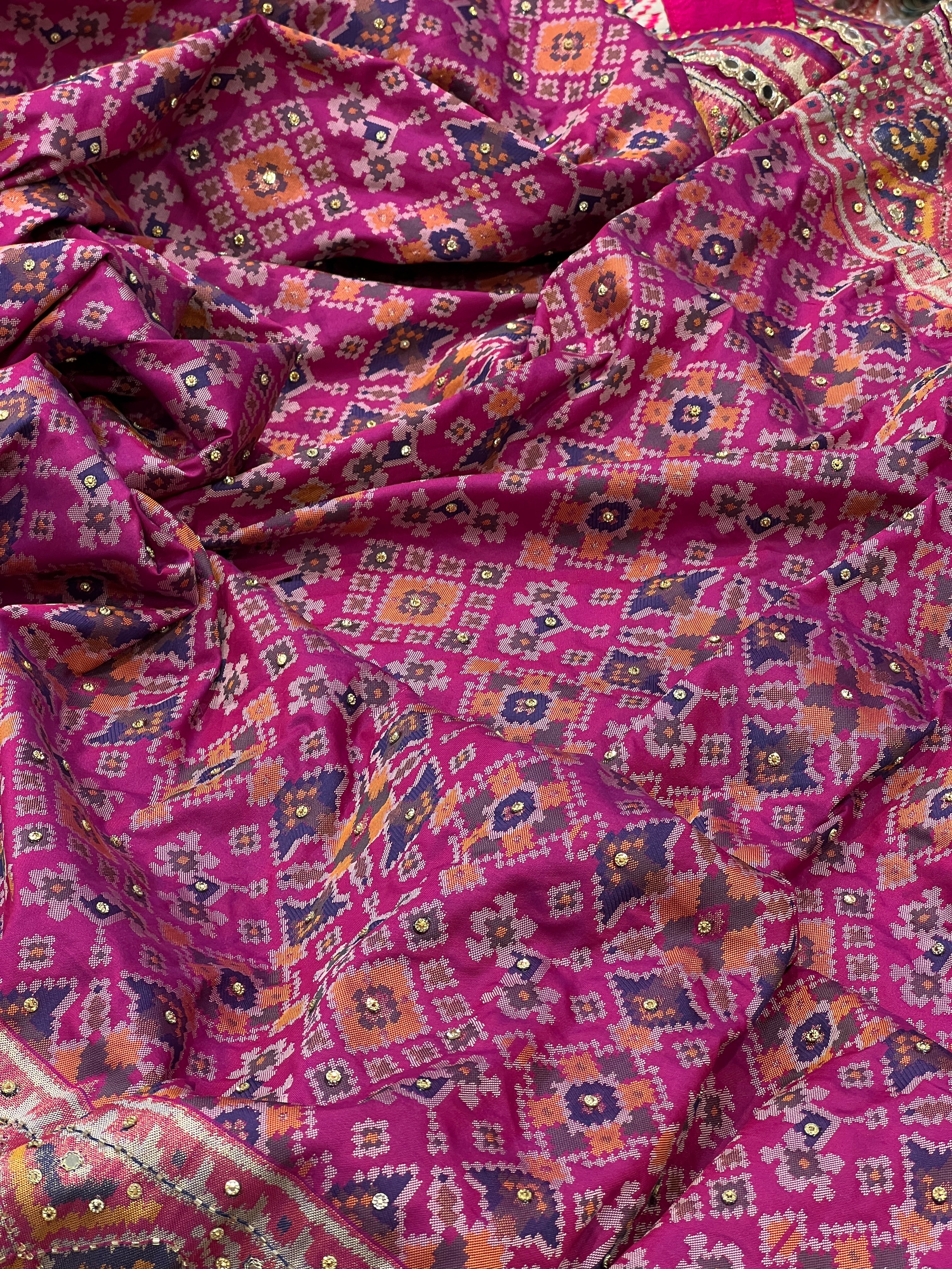 Purple Patola Hand Embroidery Saree with Real Mirrors