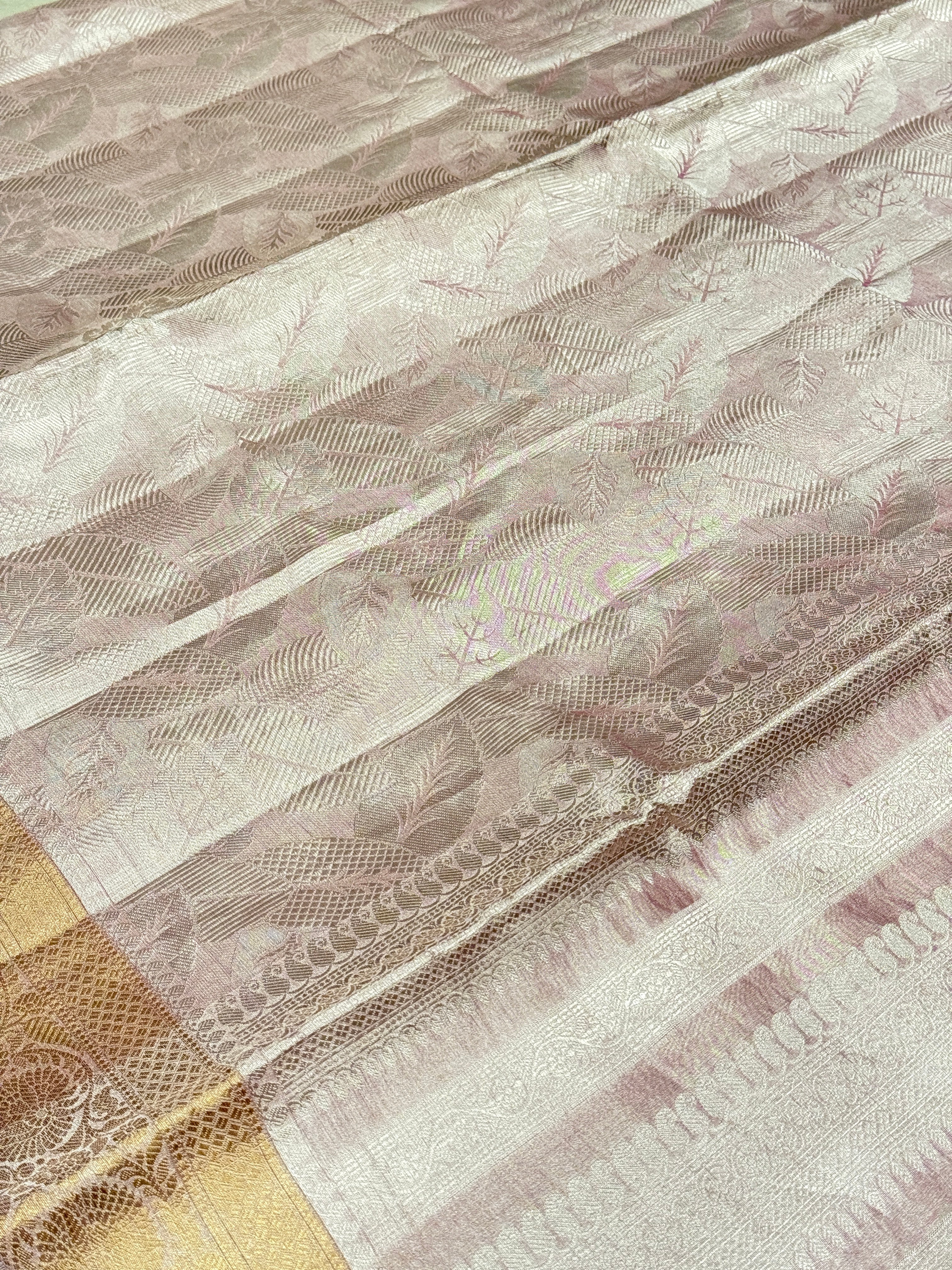 Floral Pink Double Tissue Contemporary Banarasi Saree