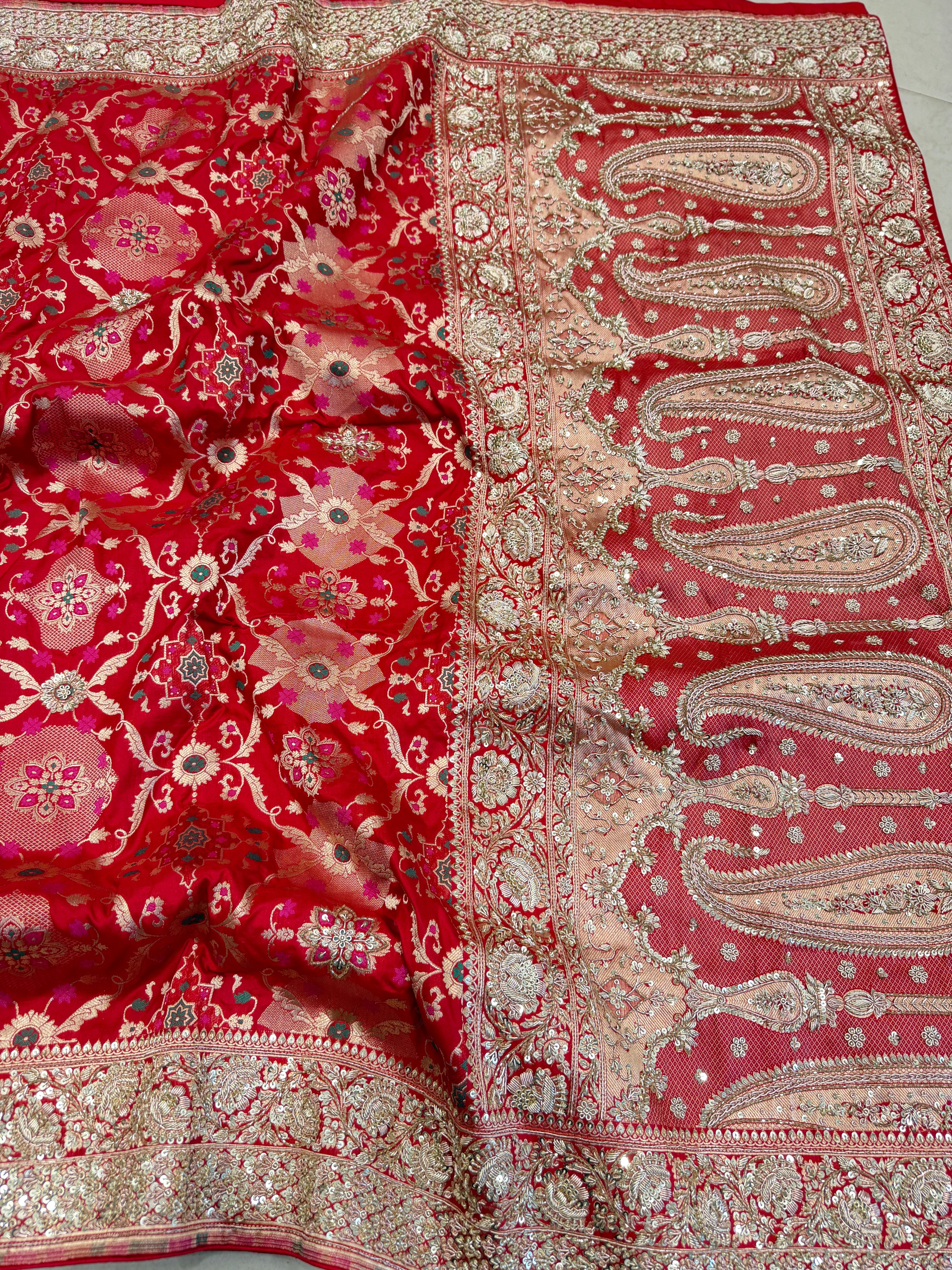 Red Meenakari Handloom Banarasi Pure Katan Zardosi Embroidery Saree