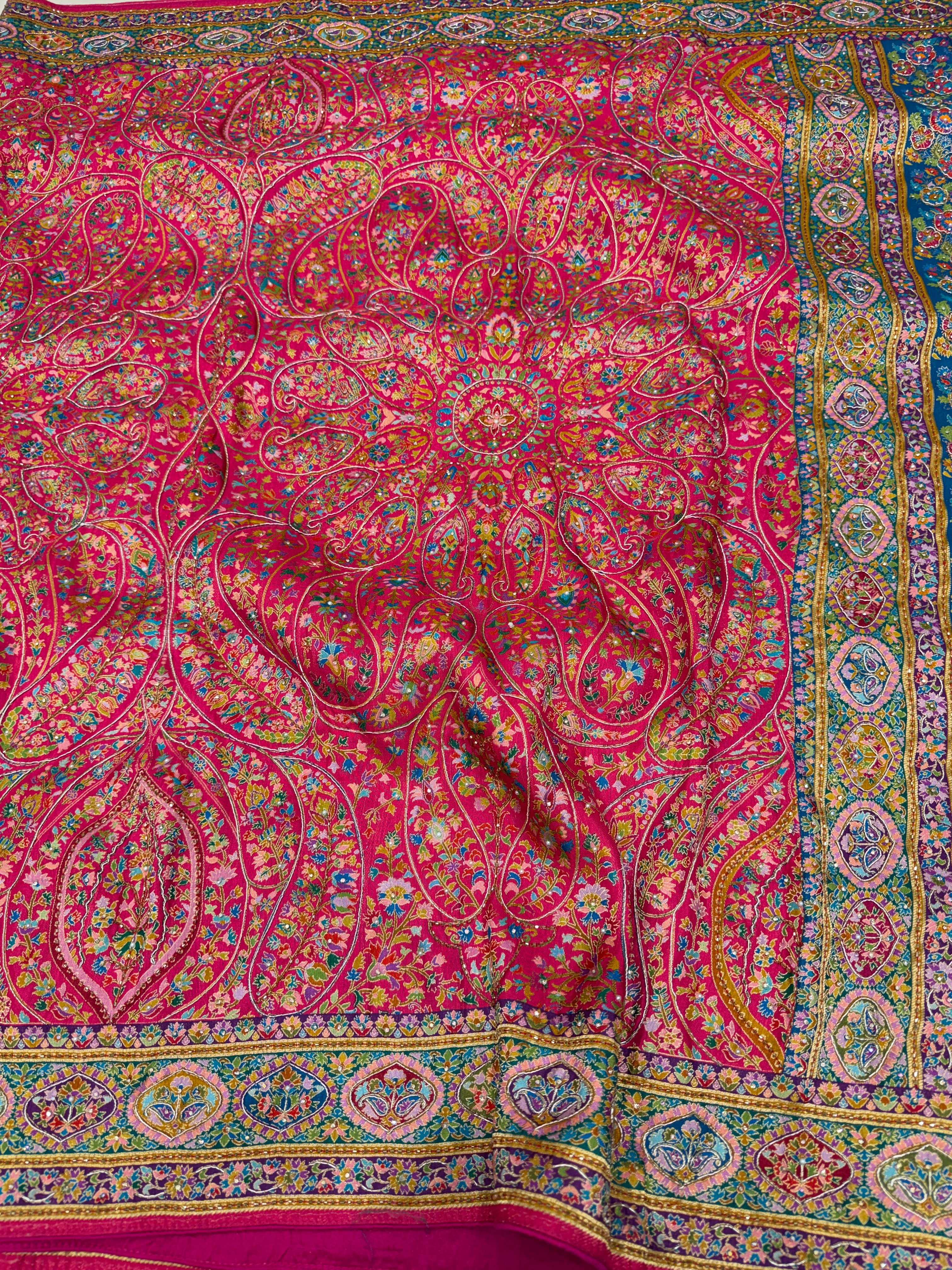 Rani Pashmina Inspired Weaved Munga Hand Embroidery Saree