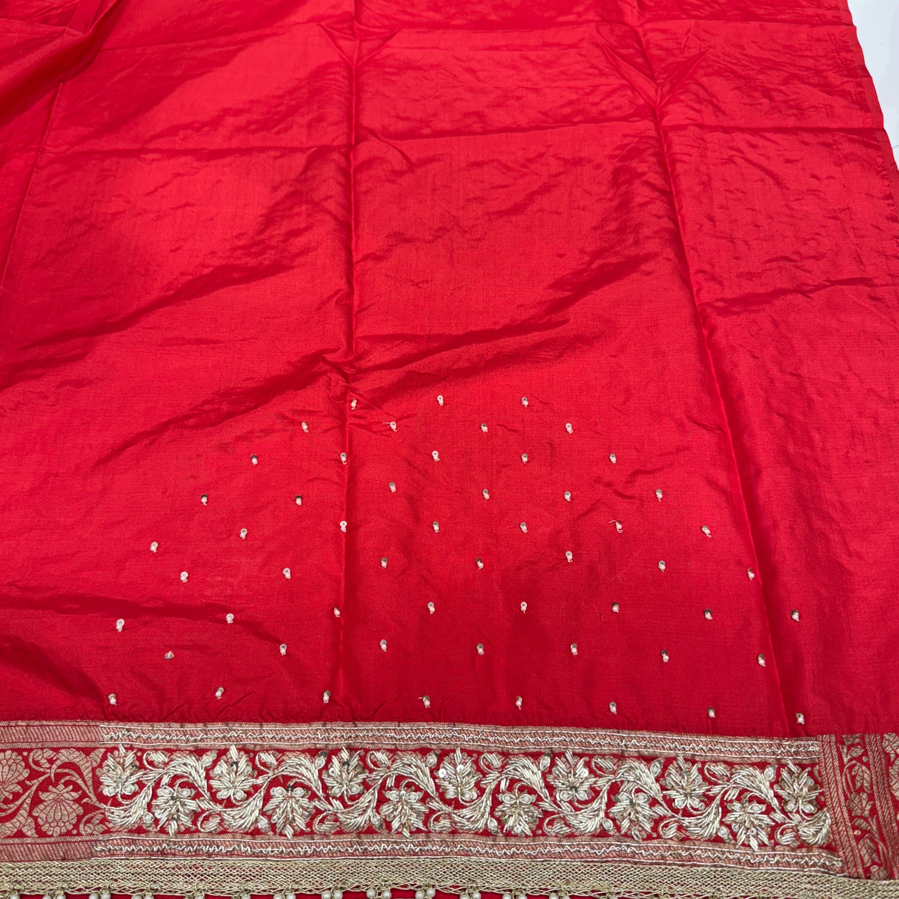Red Silk Hand Embroidery Blouse Piece