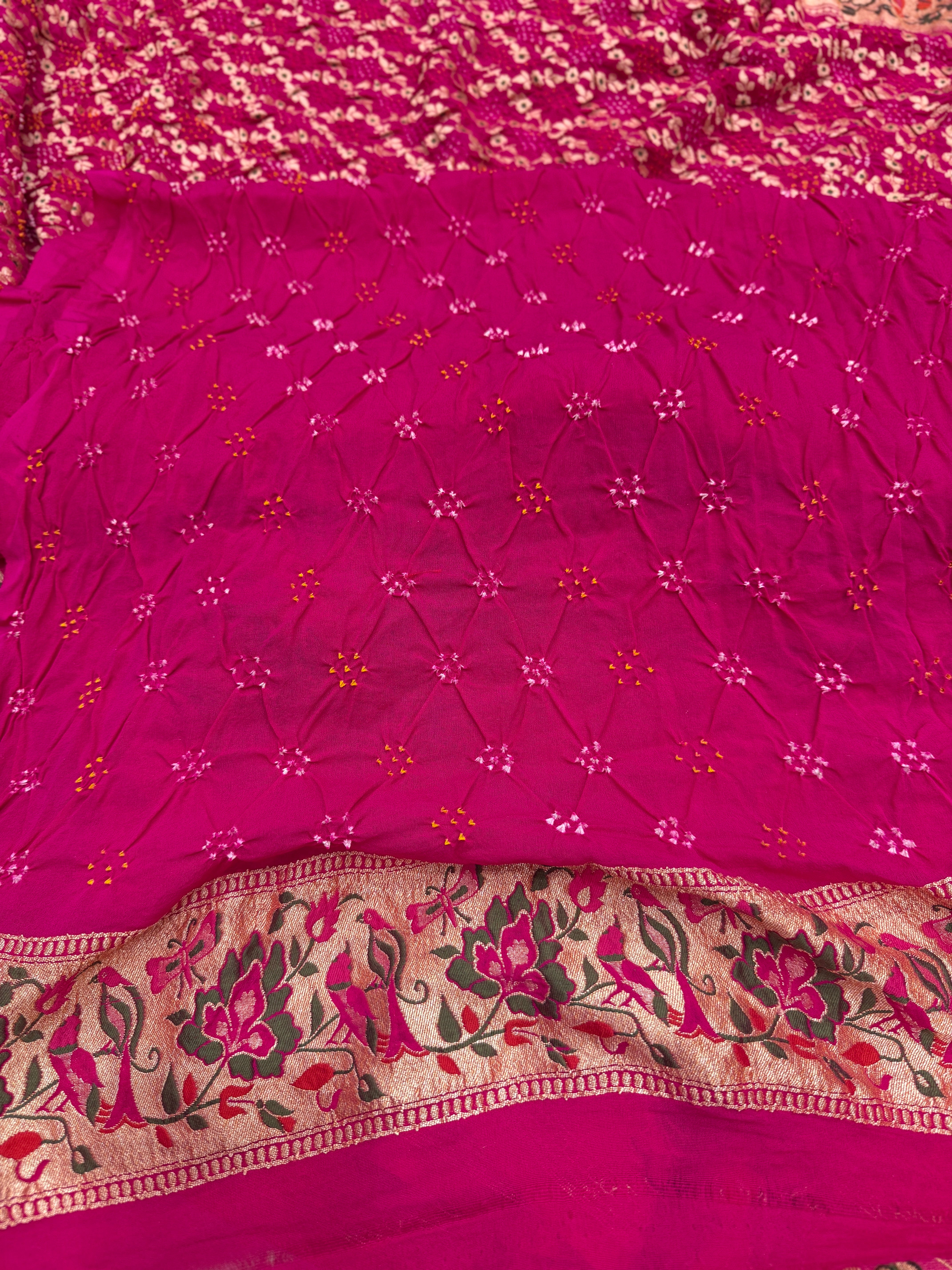 Rani Pink Paithani Style Meenakari Rai Bandhej Georgette Bandhini Saree