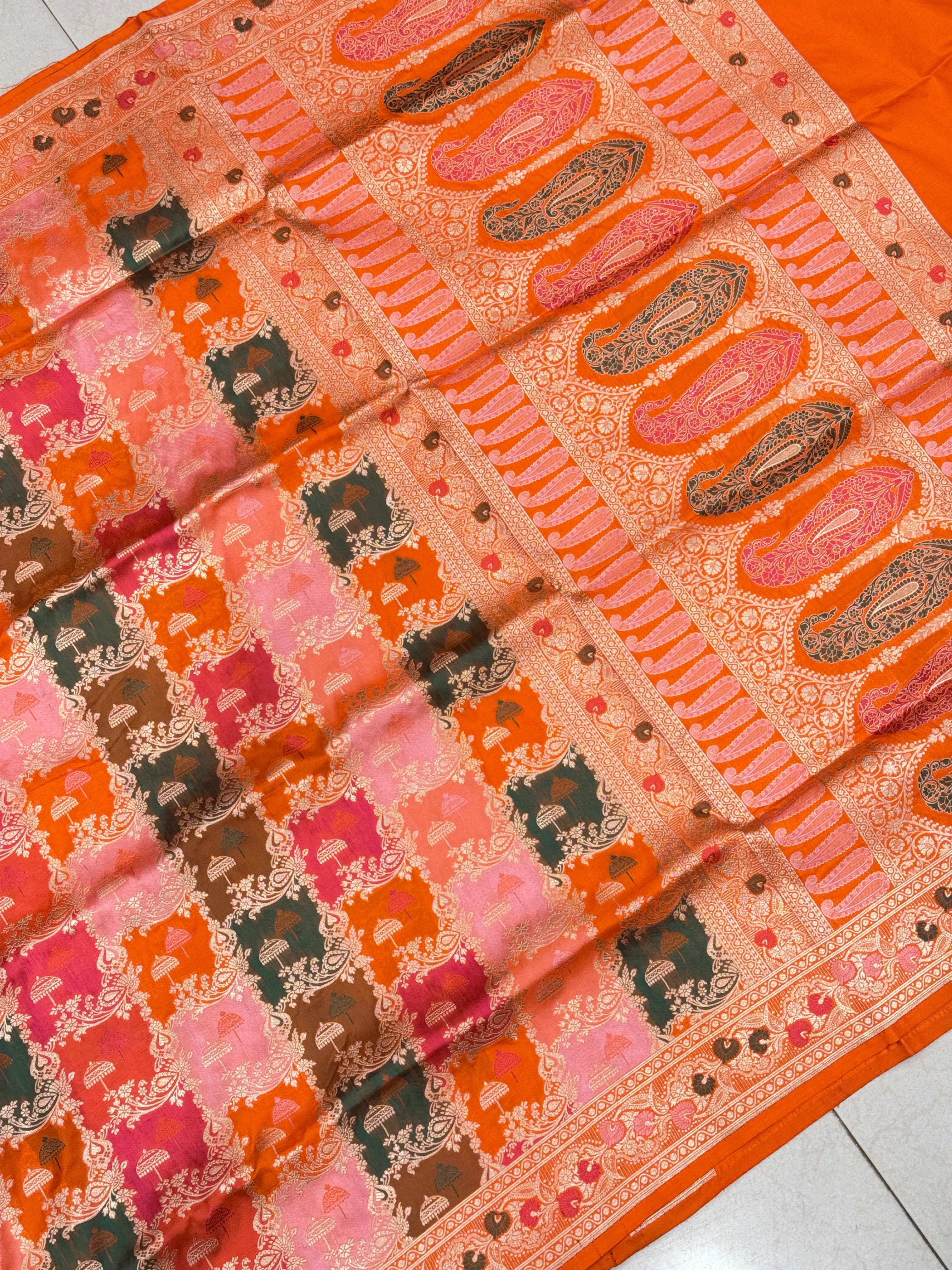 Orange Rangkat Katan Banarasi Handloom Saree