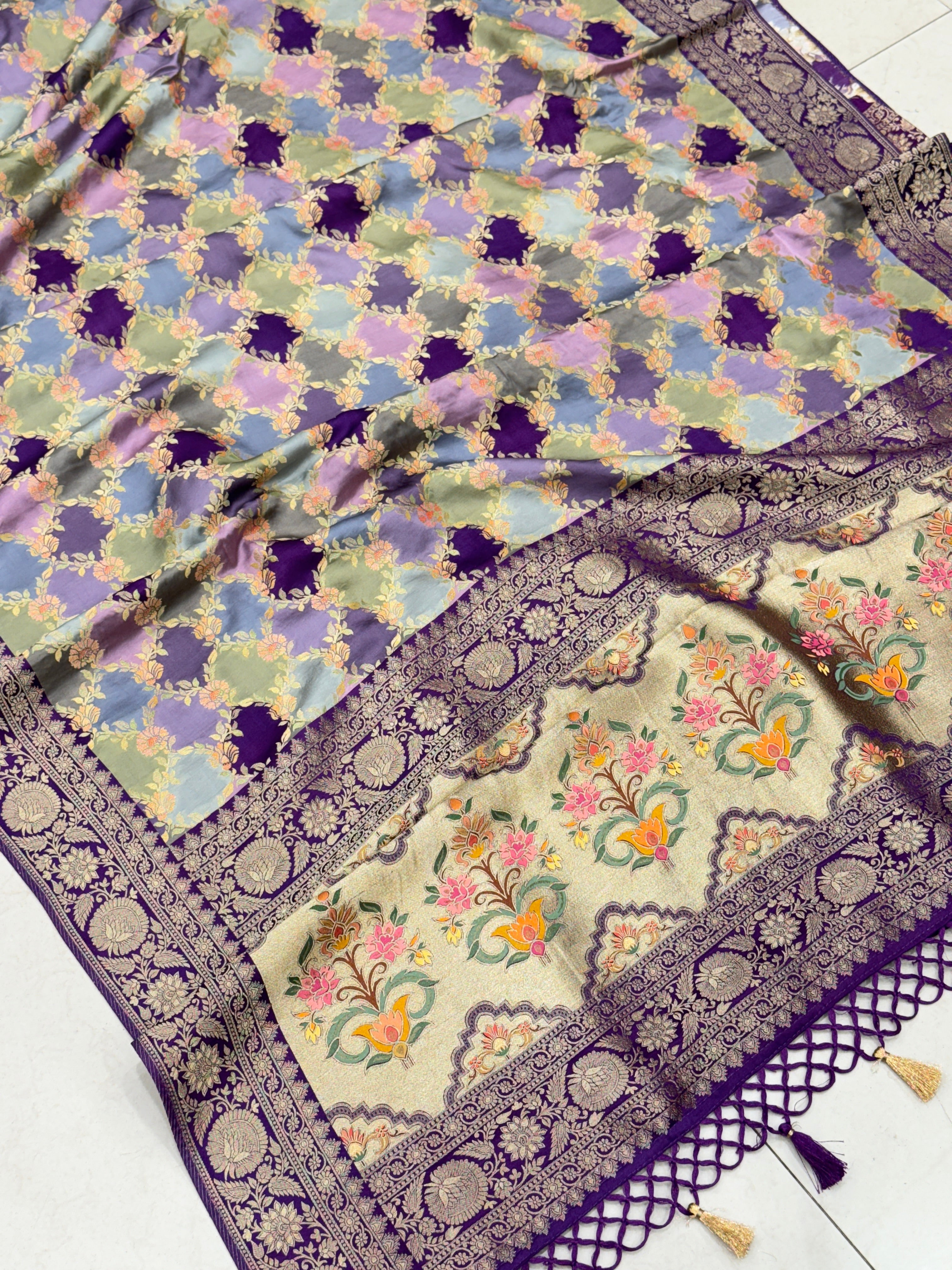 Violet Banarasi Modal Rangkat Jaal Saree