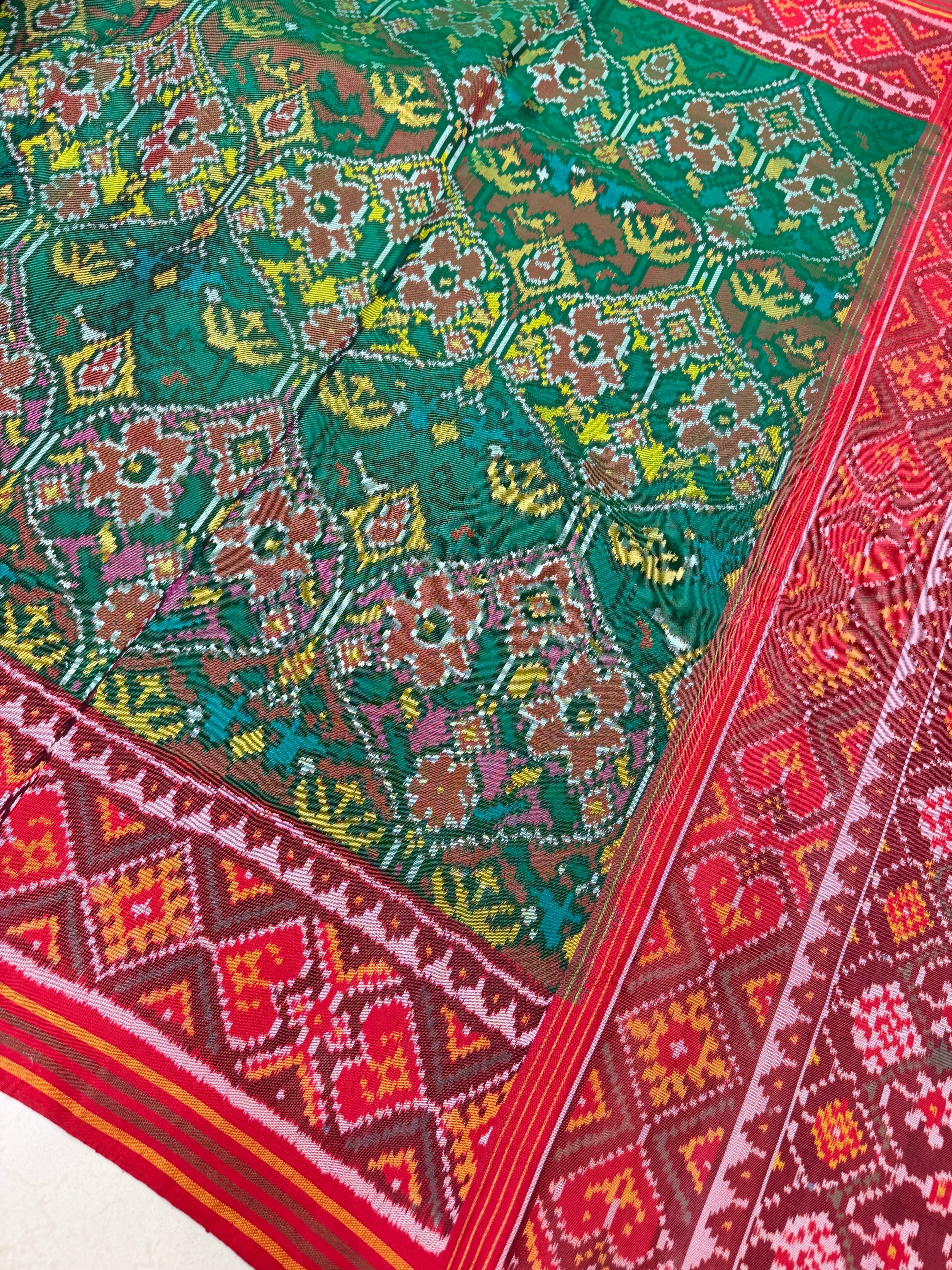 Bottle Green Contemporary Patan Patola Handloom Pure Silk Saree