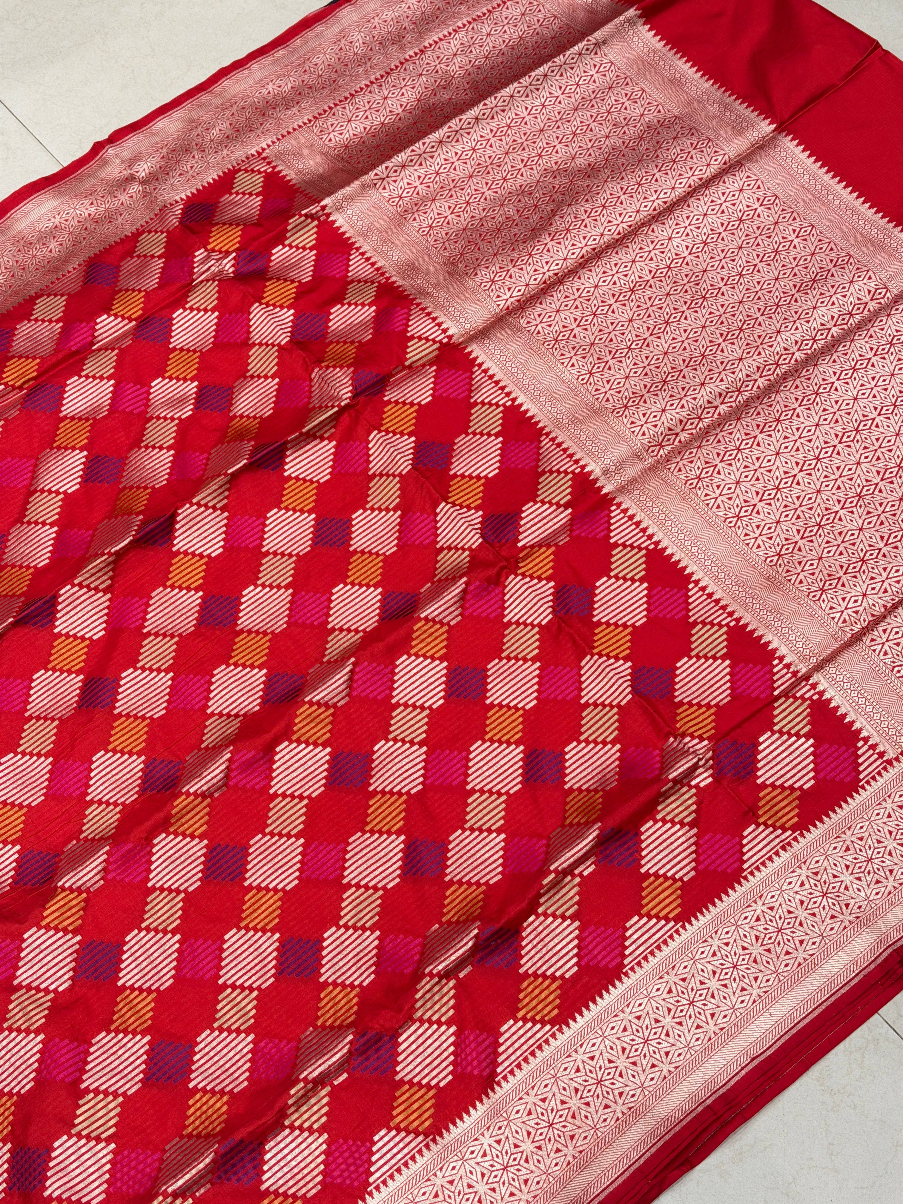 Red Rangkat Katan Banarasi Handloom Saree