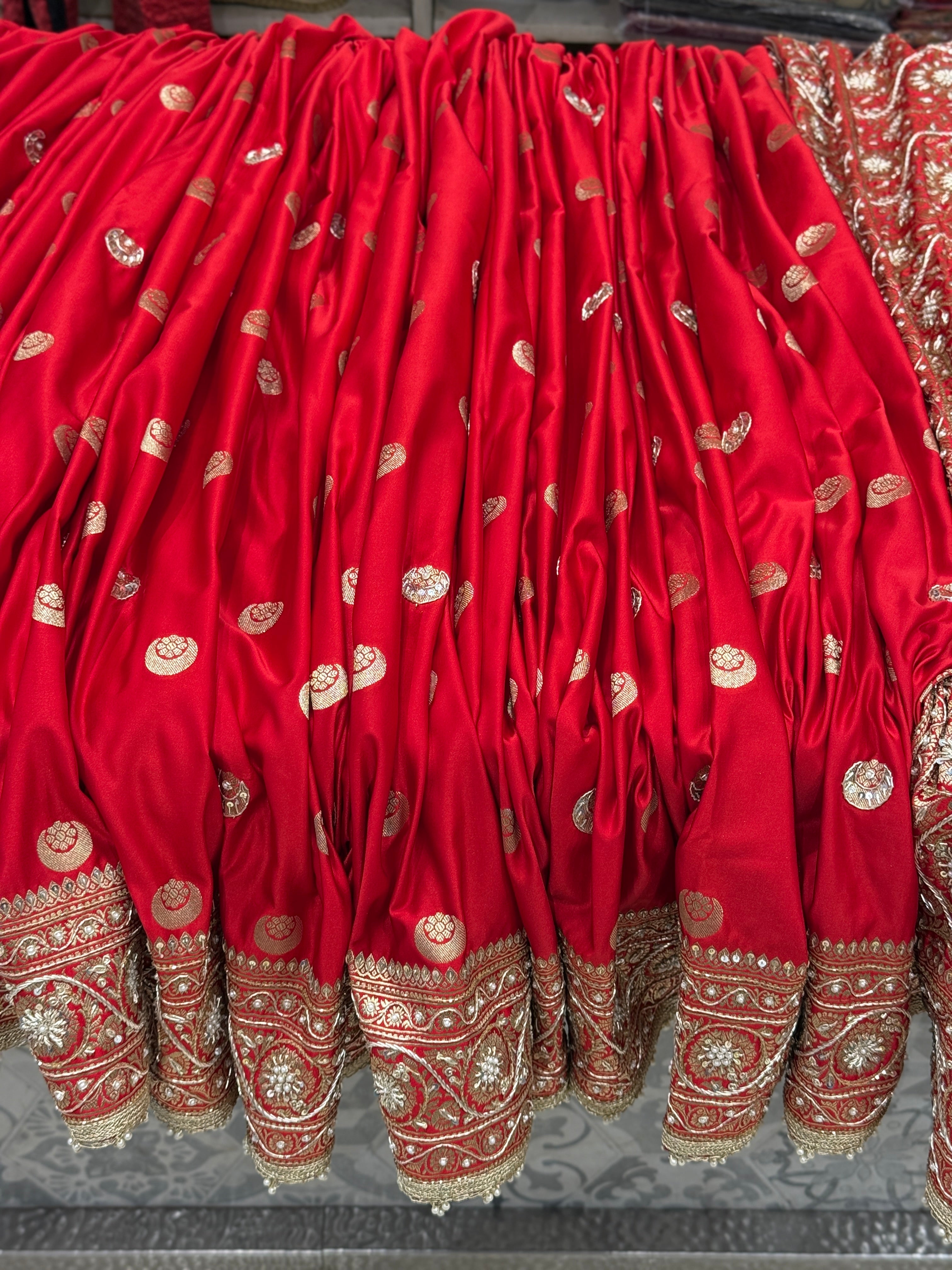 Red Banarasi Chand Buttis Zardosi Hand Embroidery Saree