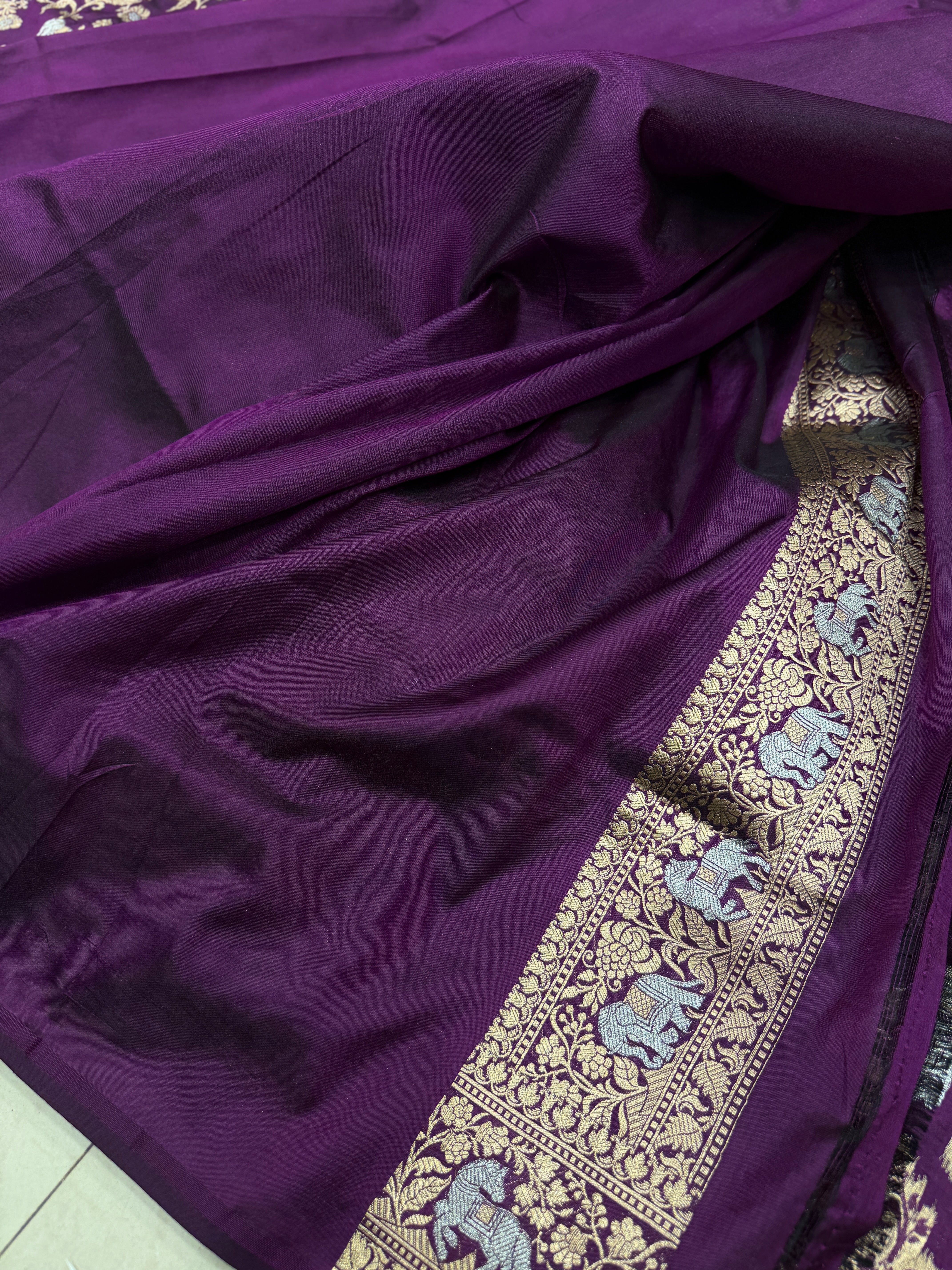 Violet Shikara Handloom Banarasi Katan Silk Saree