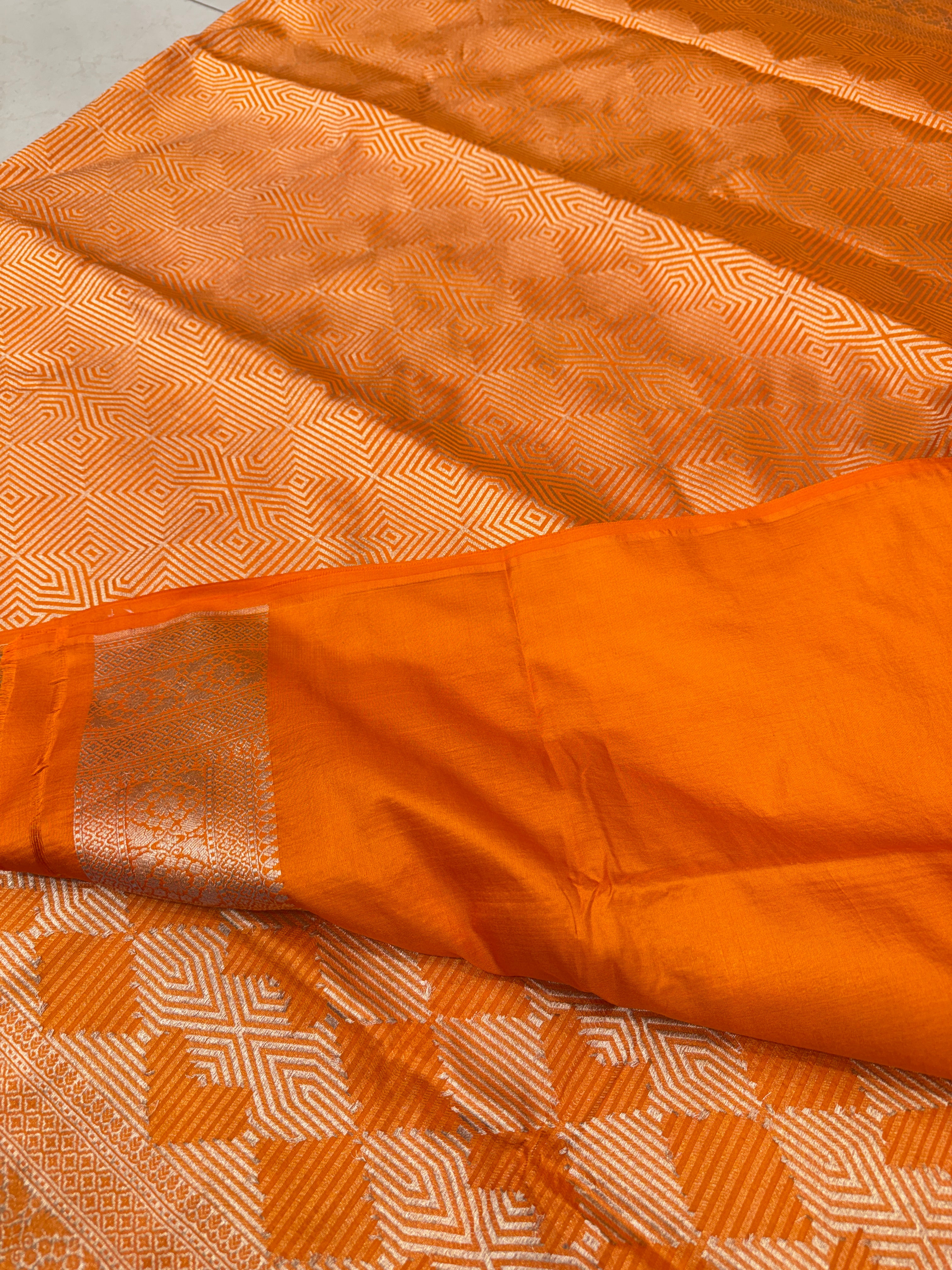 Rust Orange Handloom Banarasi Katan Silk Brocade Contemporary Saree