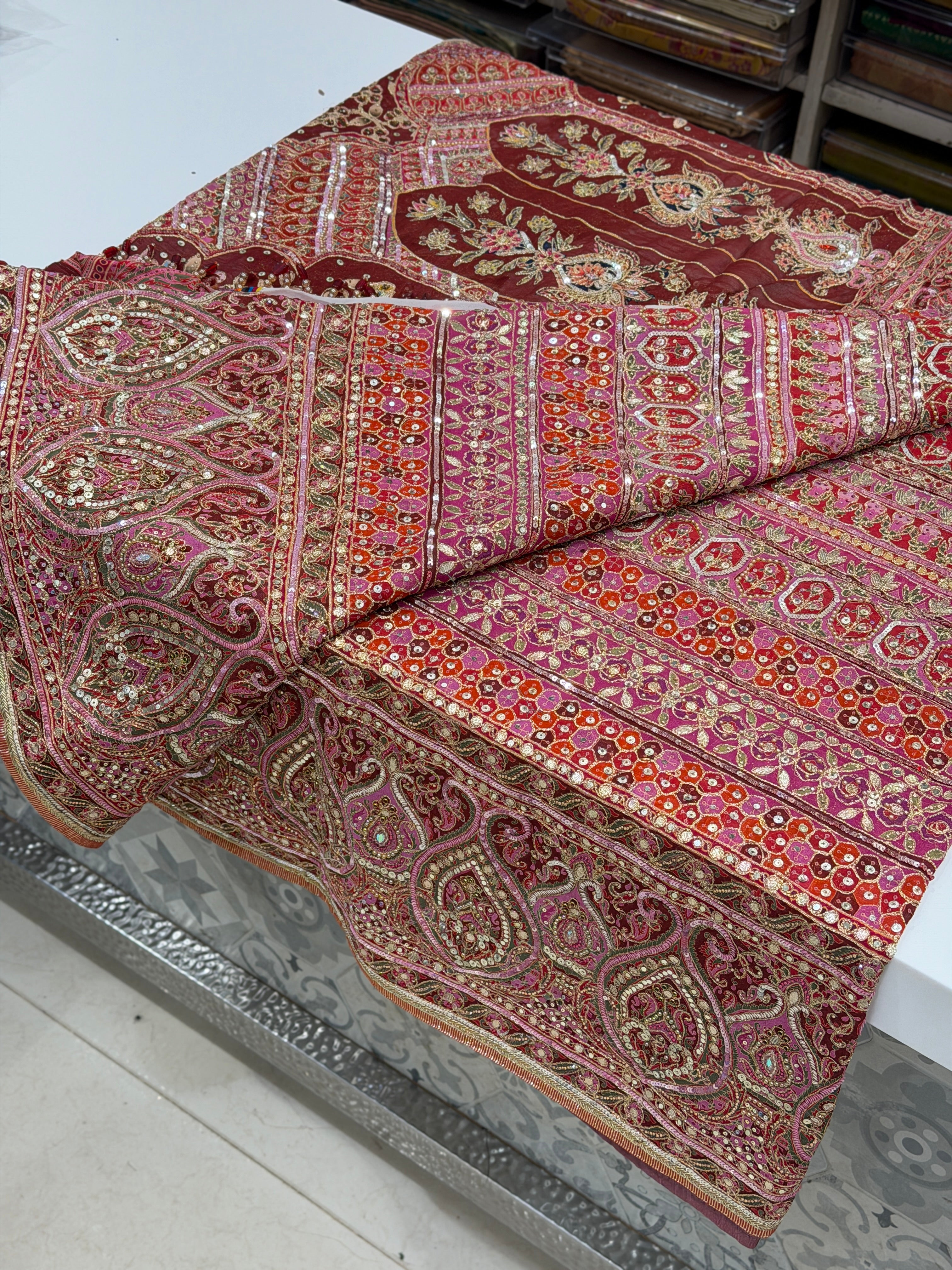 Maroon TT inspired Elephant Motif Banarasi Crepe Hand Embroidery Saree