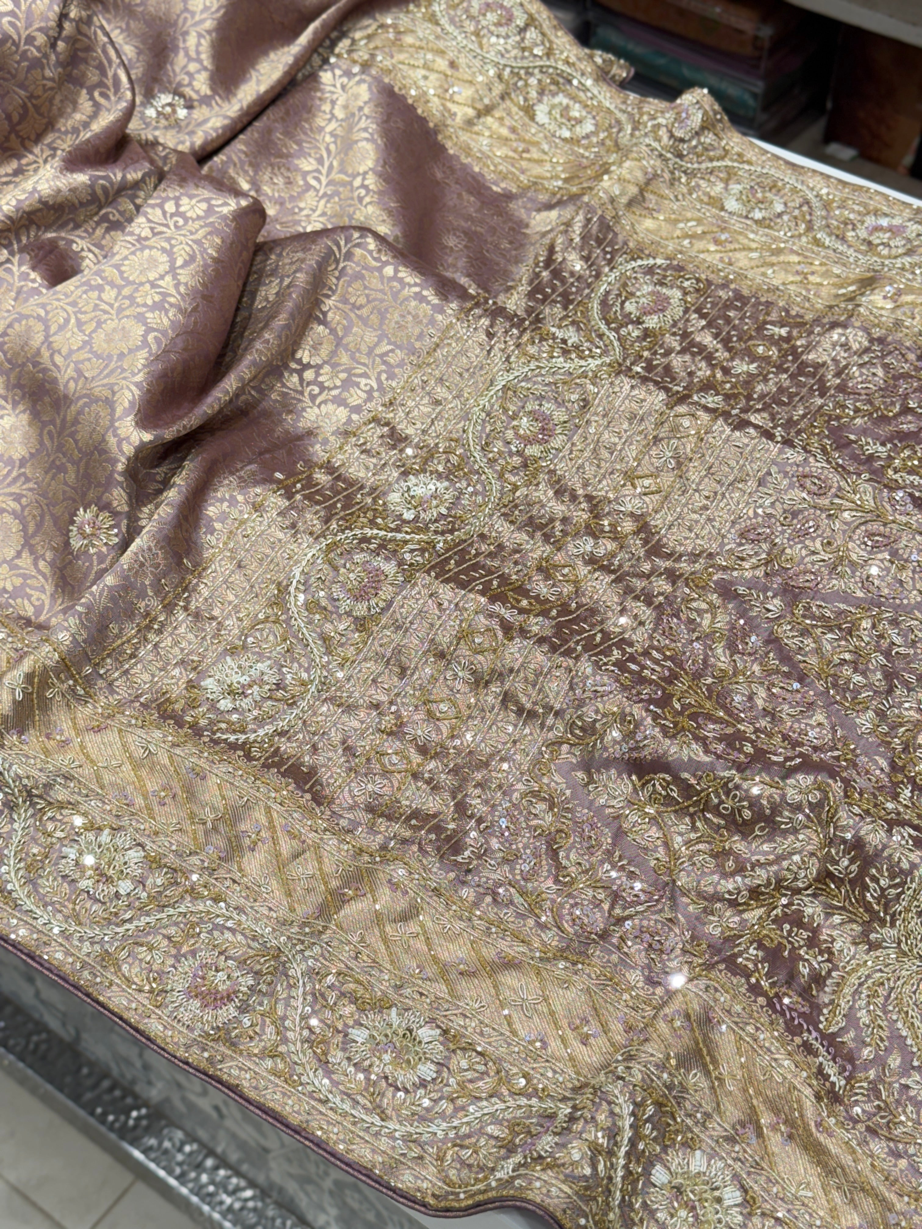 Lilac Kanjivaram Silk Zardosi Resham Hand Embroidery Saree