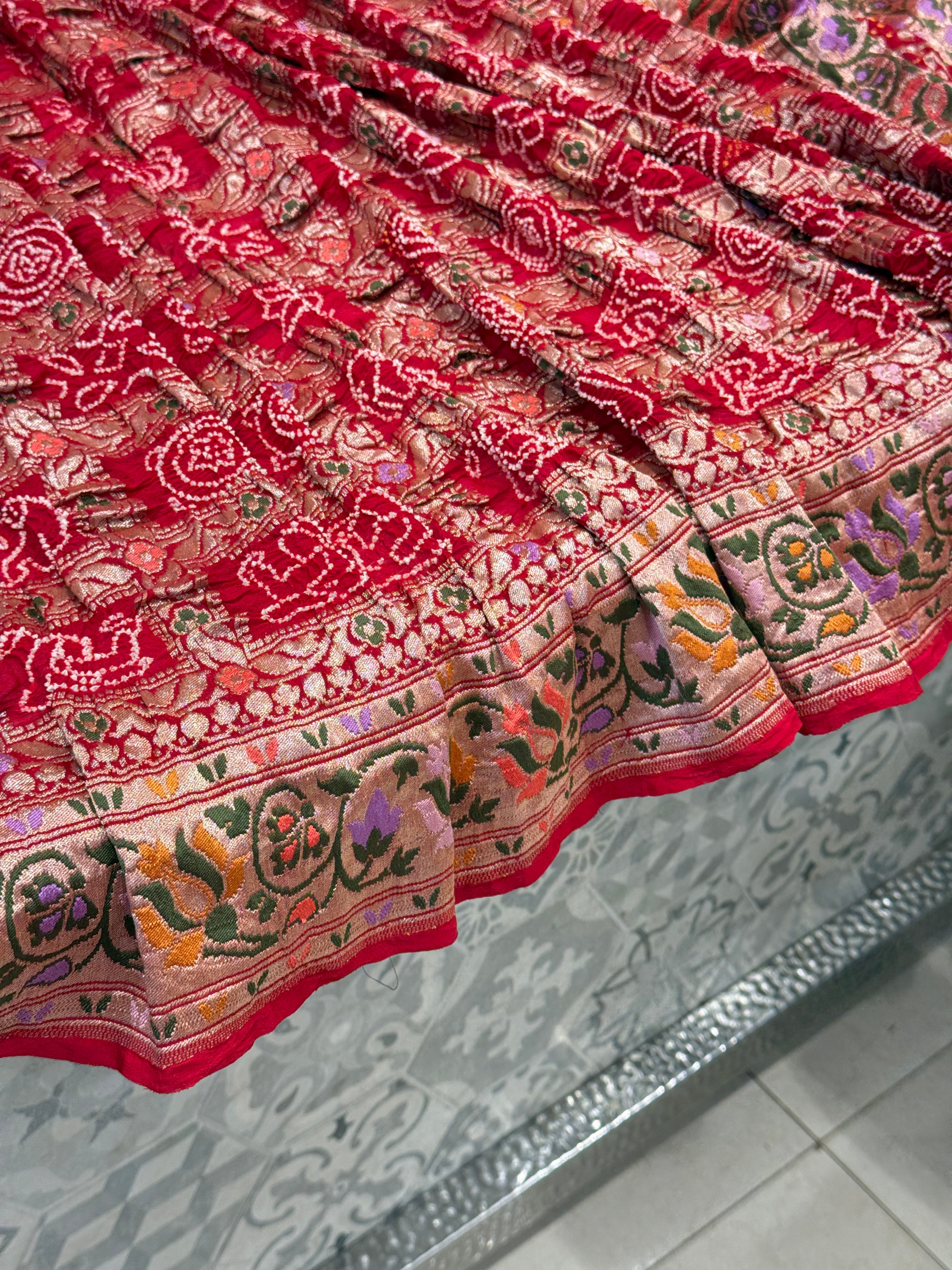 Red Meenakari Handloom Gharchola Bandhej Dupatta