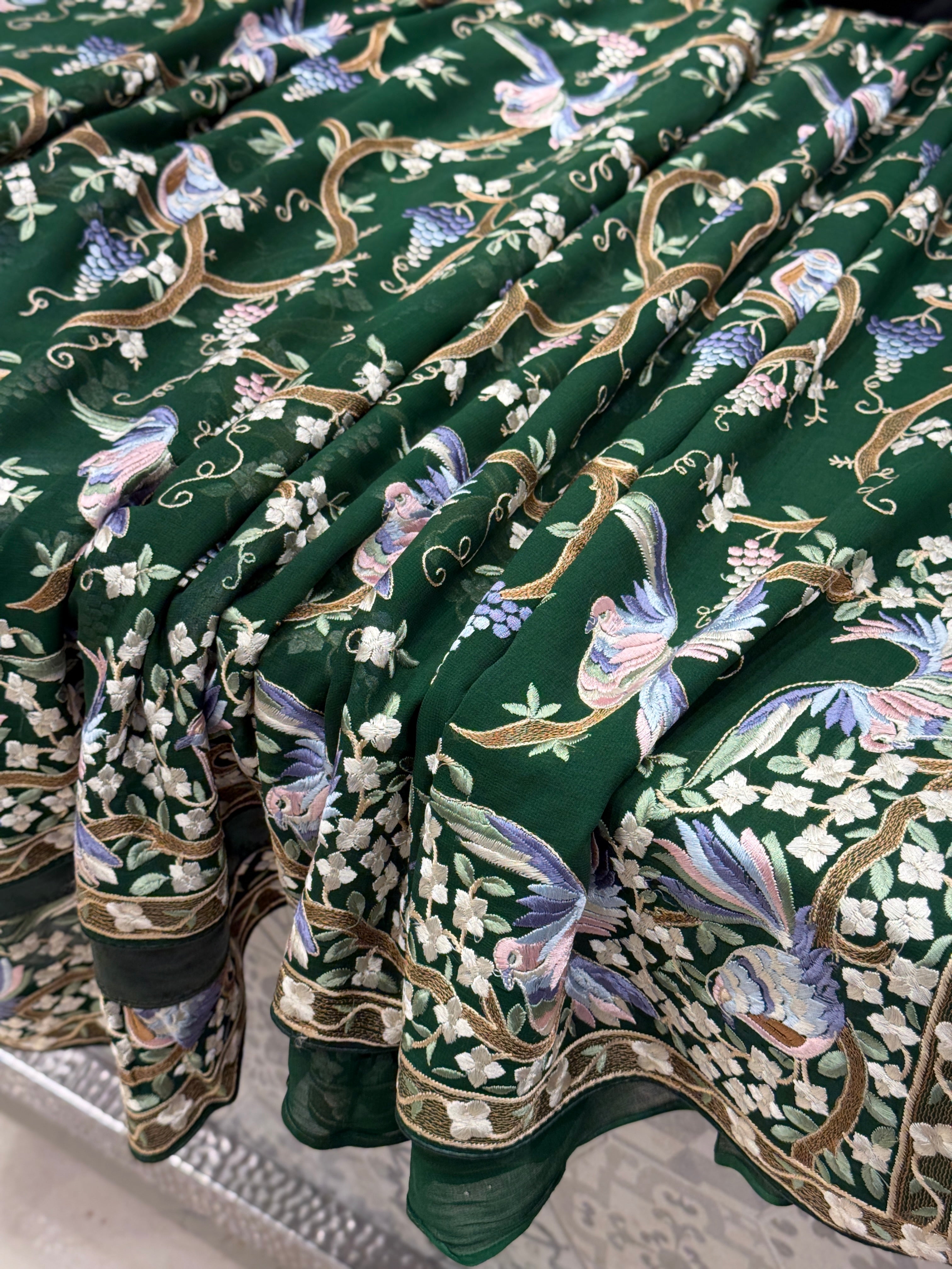 Bottle Green Chakla Chakli Embroidery Parsi Gara Saree
