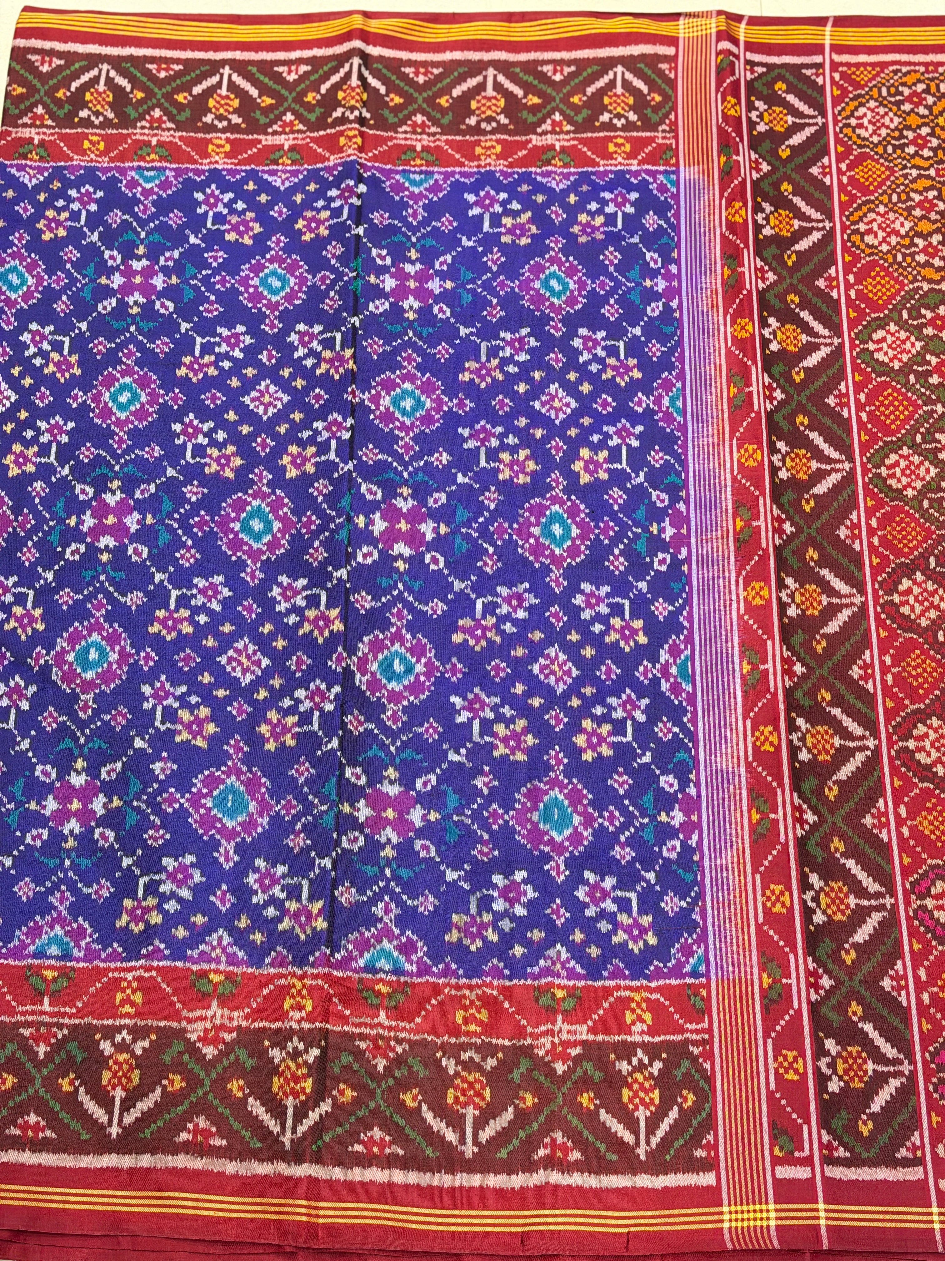 Violet Red Navratna Pure Silk Handloom Patan Patola