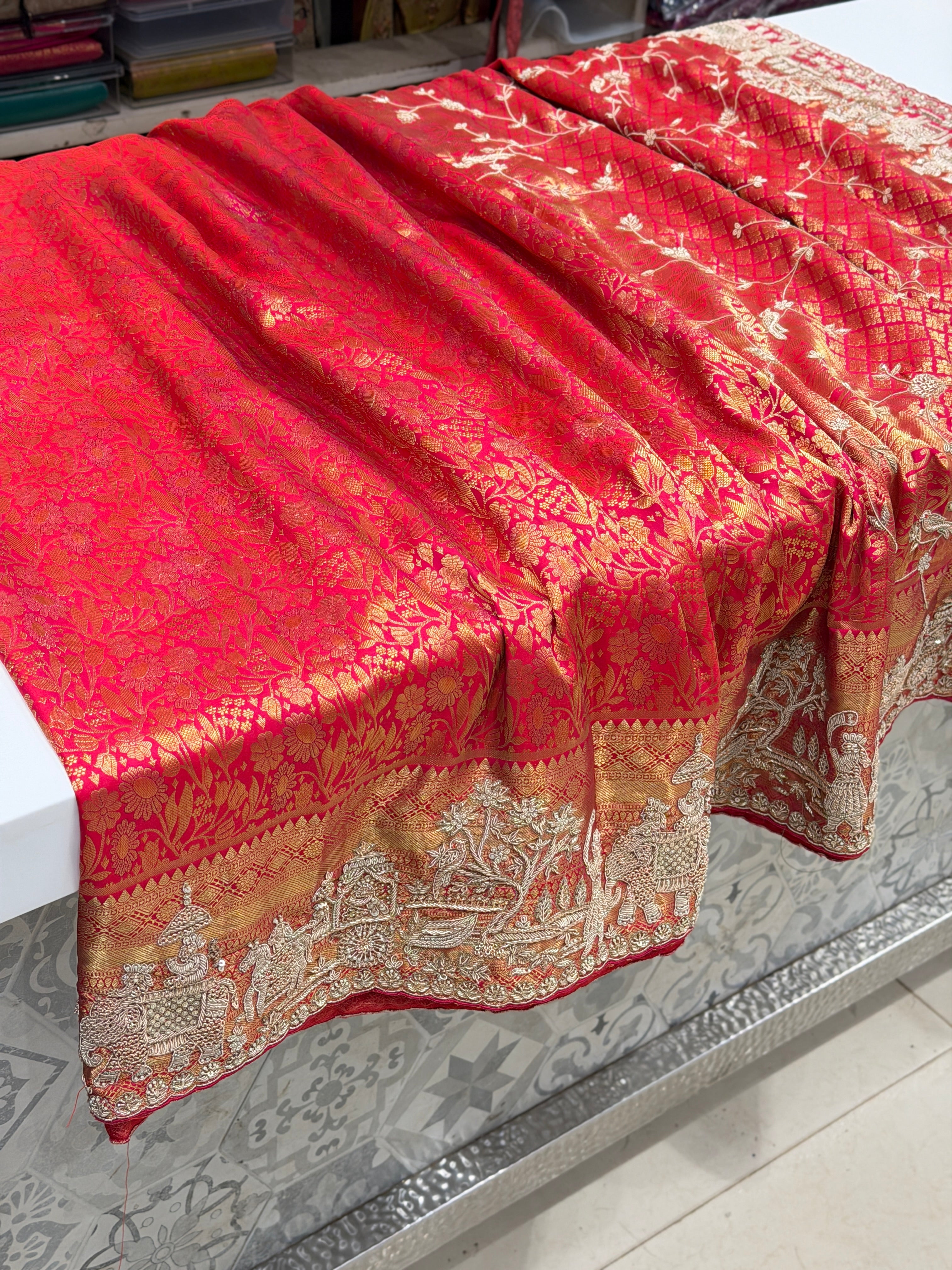 Rani Pink Kanjivaram Doli Edit Zardosi Hand Embroidery Zardosi Saree