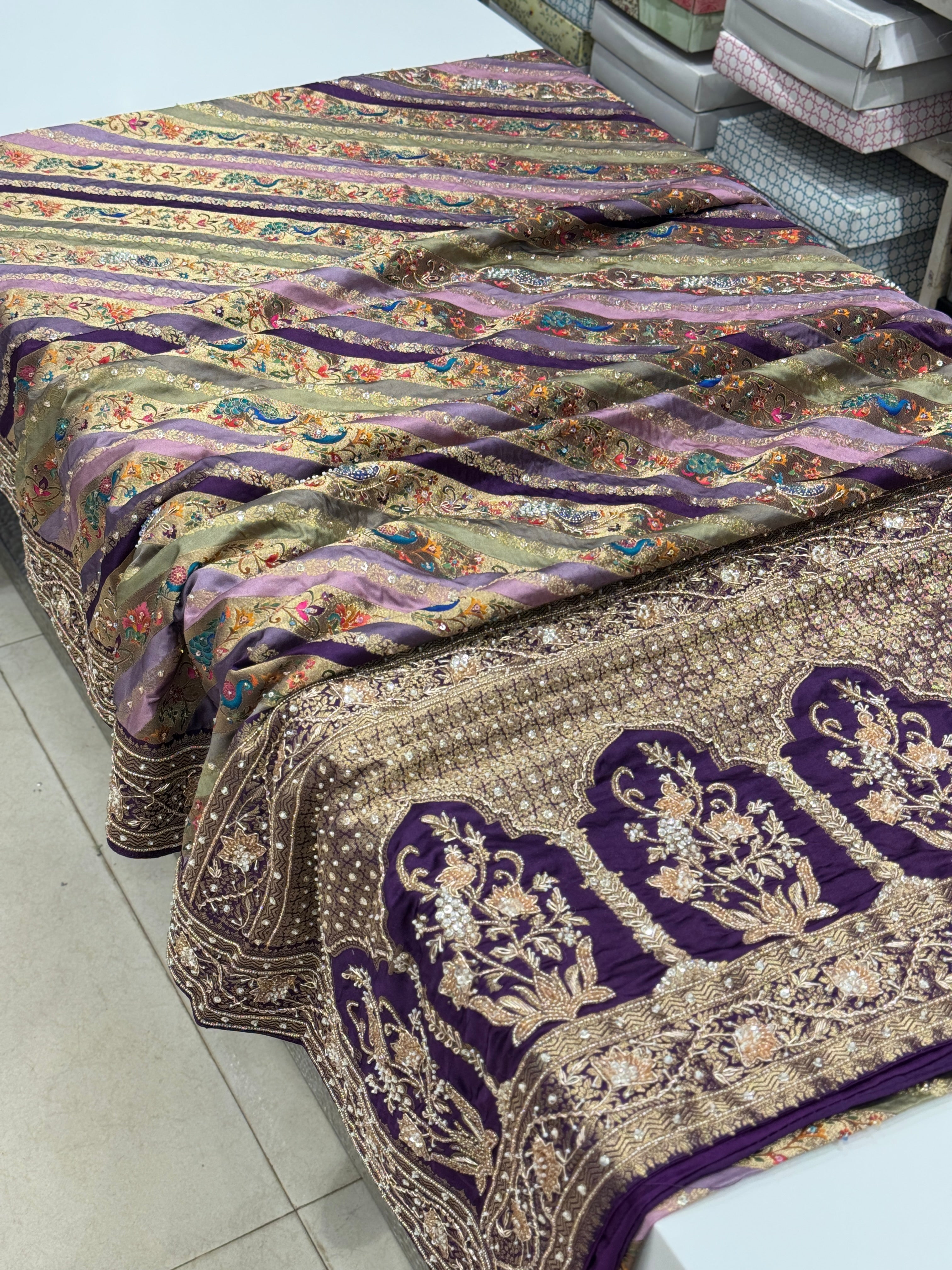 Violet Khushi Kapoor Inspired Banarasi Modal Rangkat Embroidery Saree