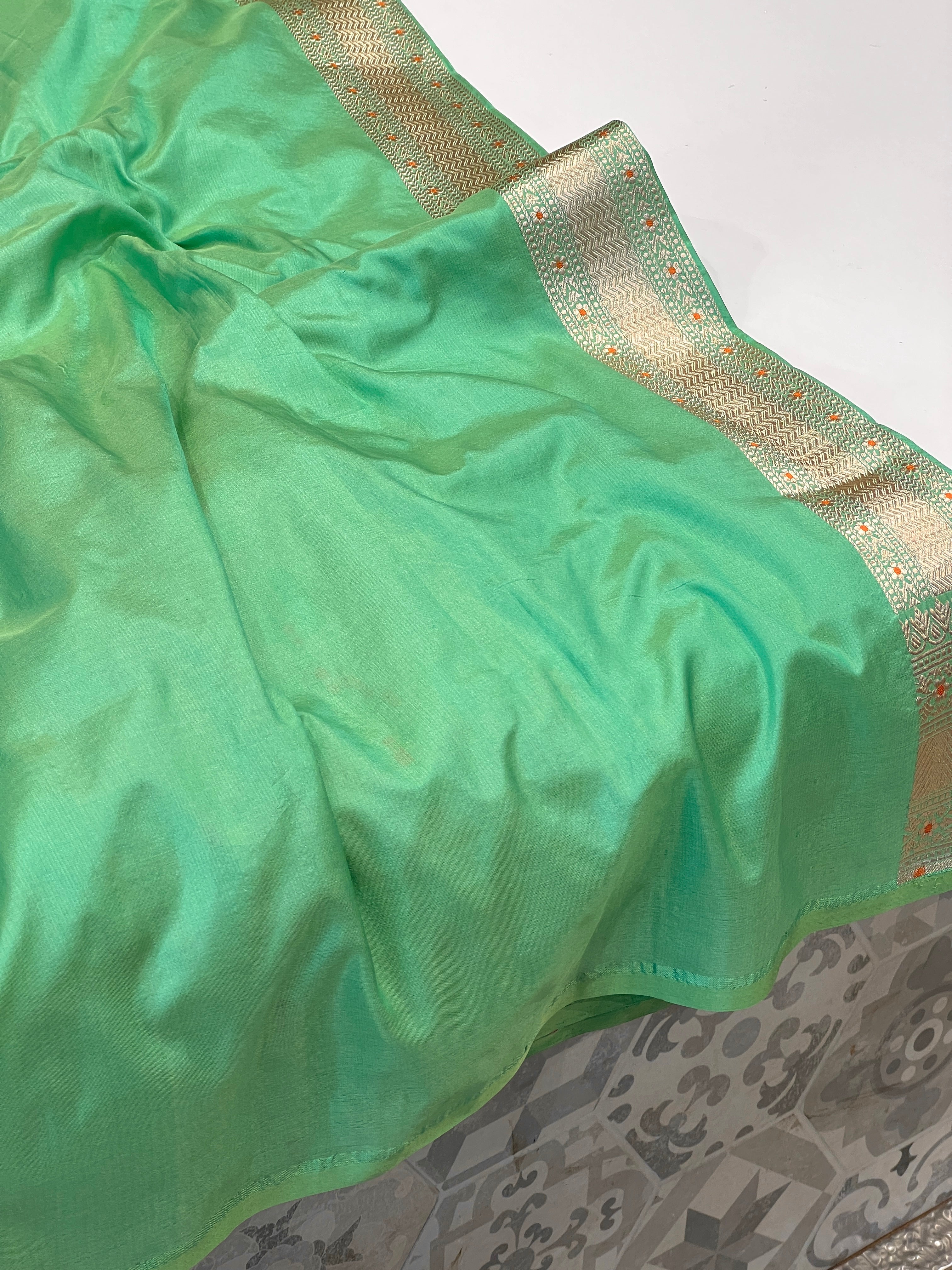 Pista Green Meenakari Banarasi Katan Silk handloom Saree