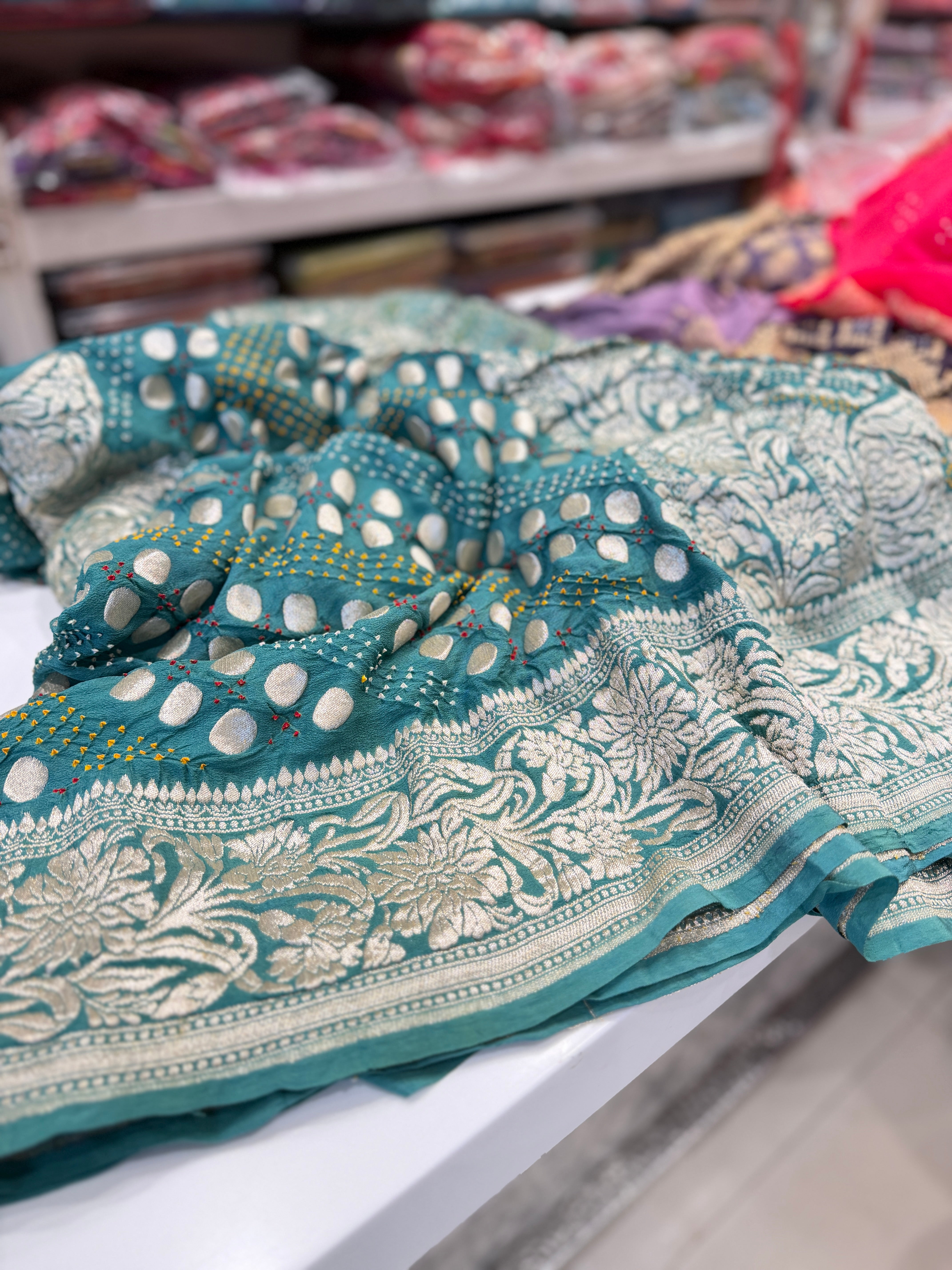 Sage Green Kadwa Weave Bandhej Saree