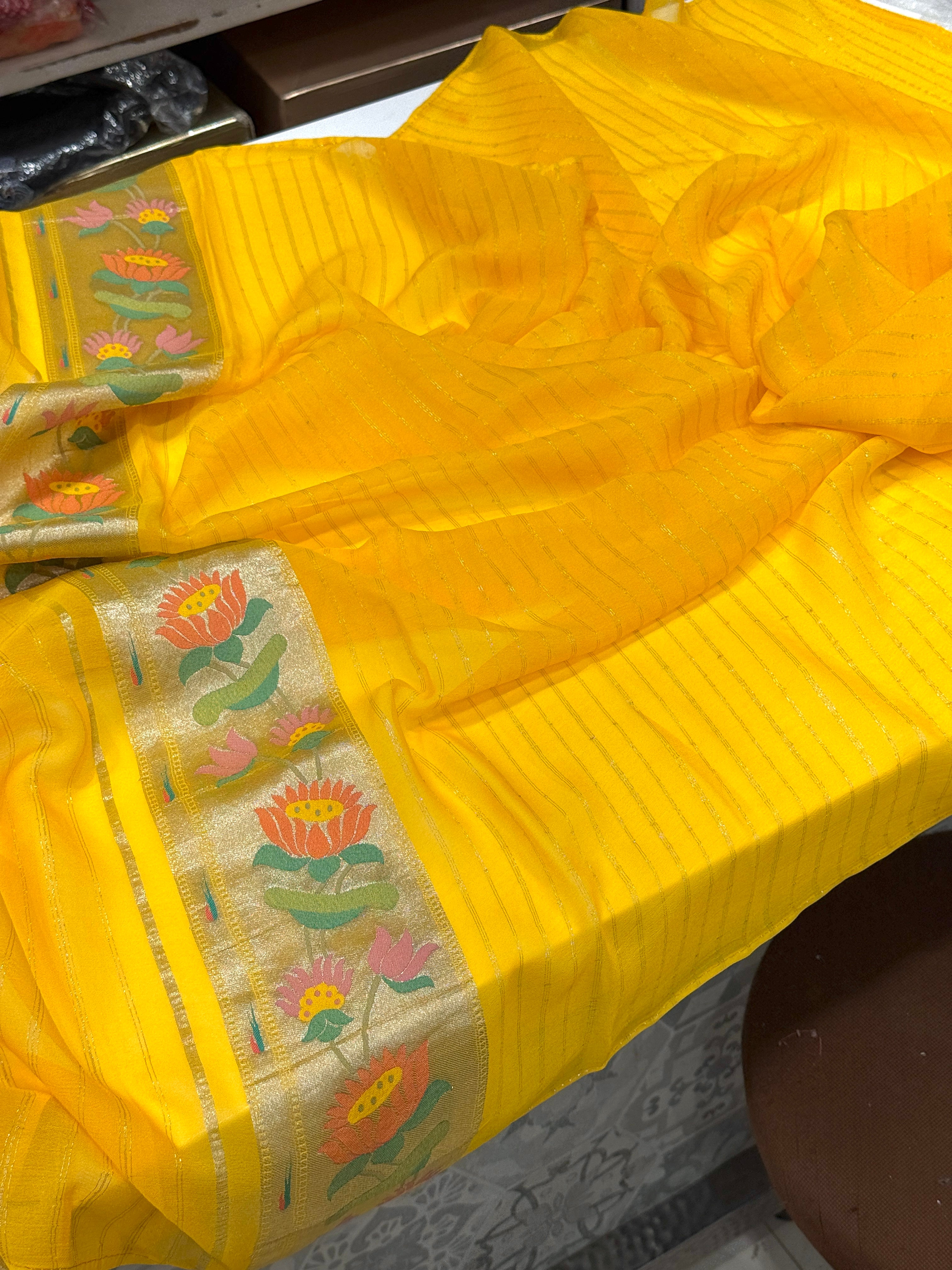 Yellow Georgette Paithani Saree