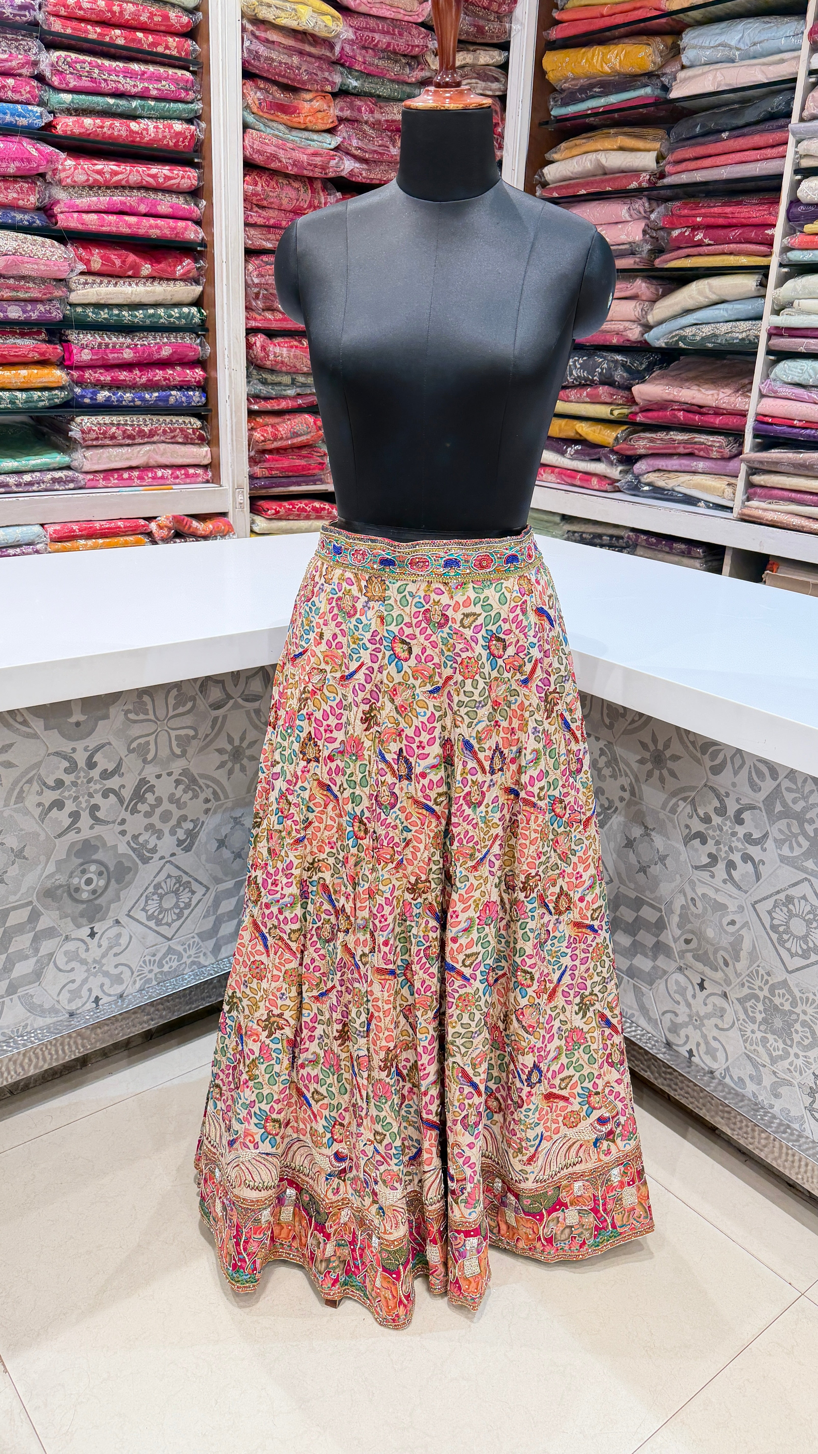 Beige Pashmina Hand Embroidery Skirt and Dupatta Pair