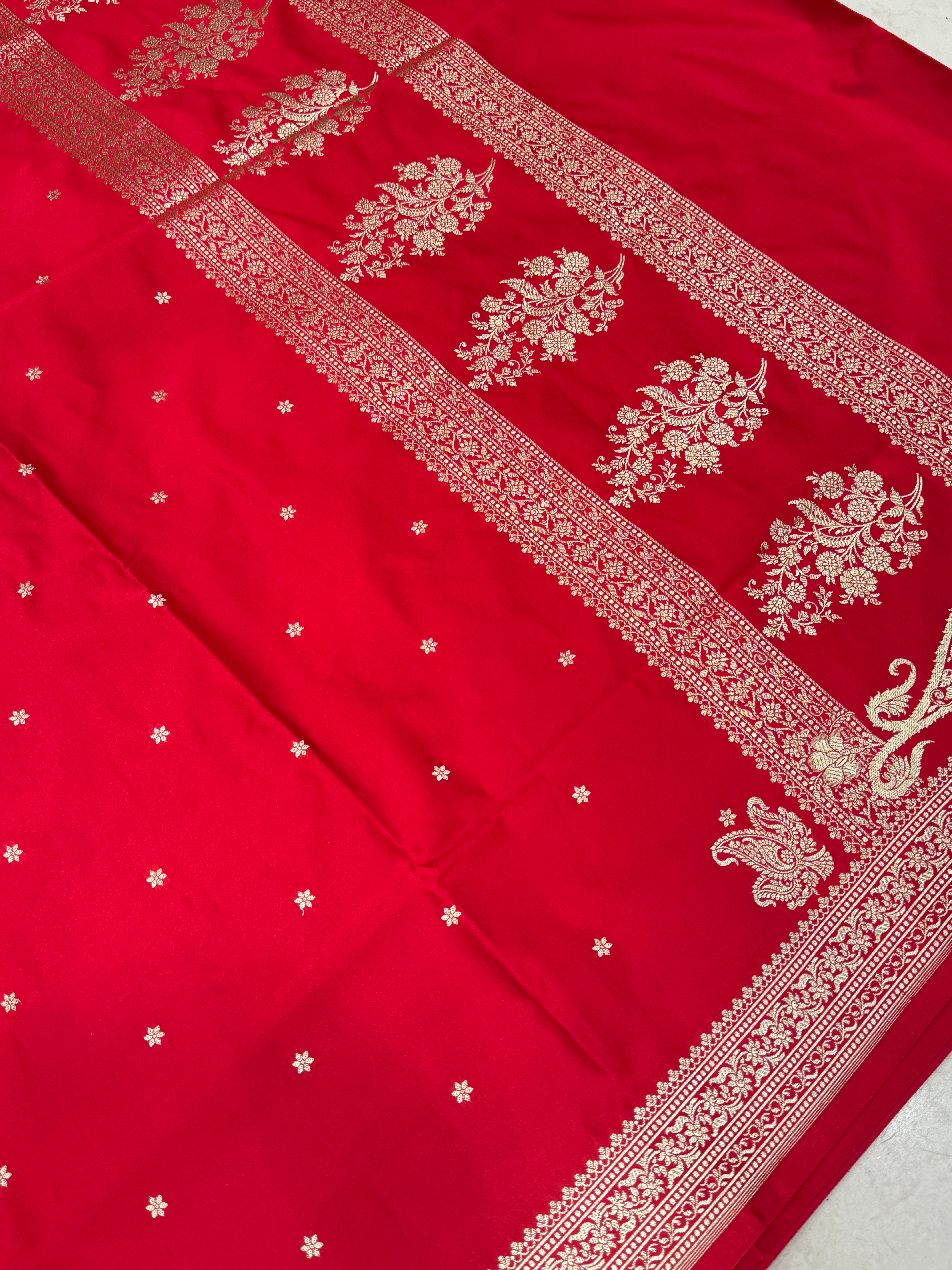 Red Banarasi Silk Star Butti Saree