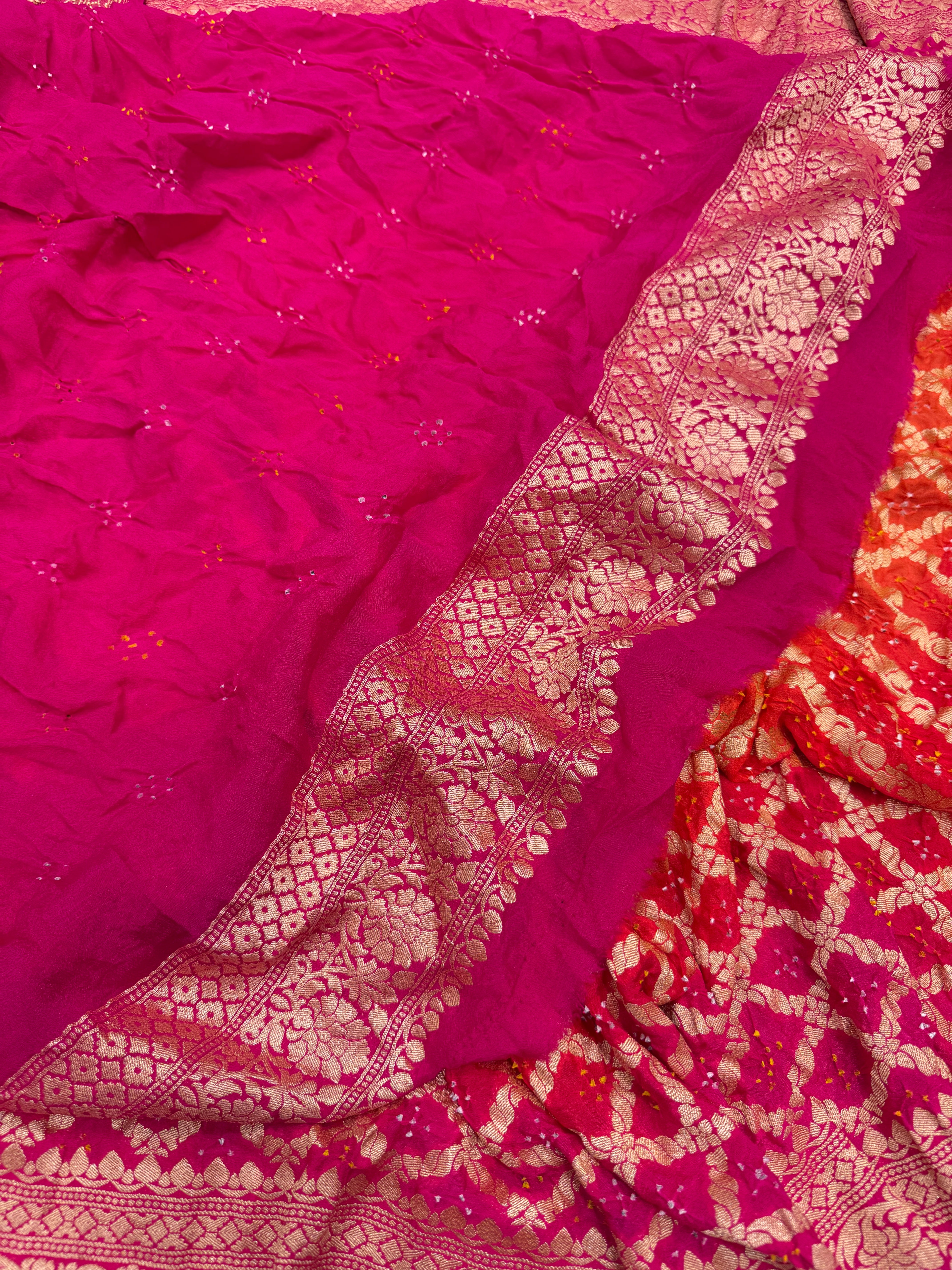 Orange Rani Shaded Bandhej Bandhini Saree