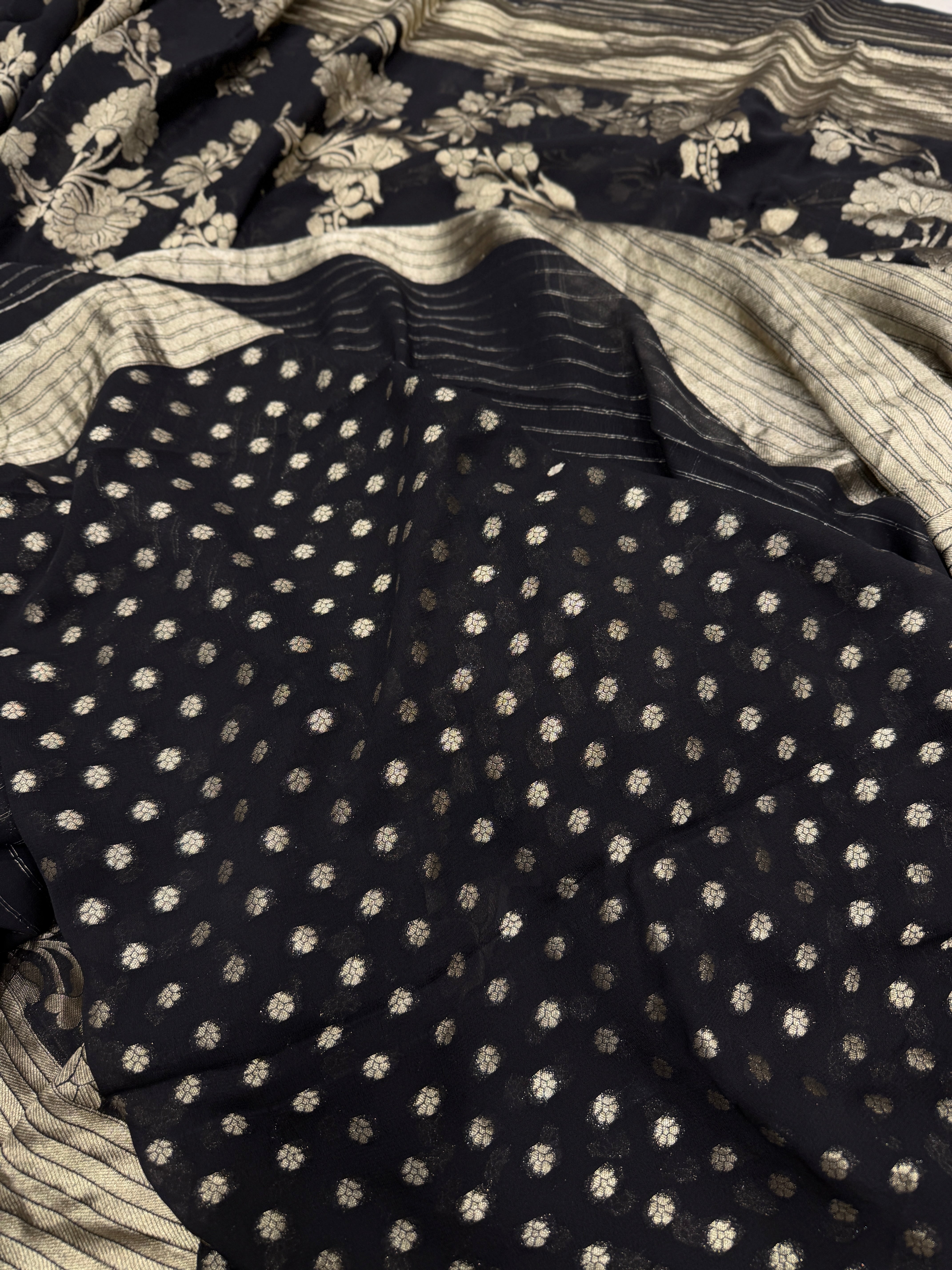 Black Banarasi Khaddi Georgette Zari Jaal Saree