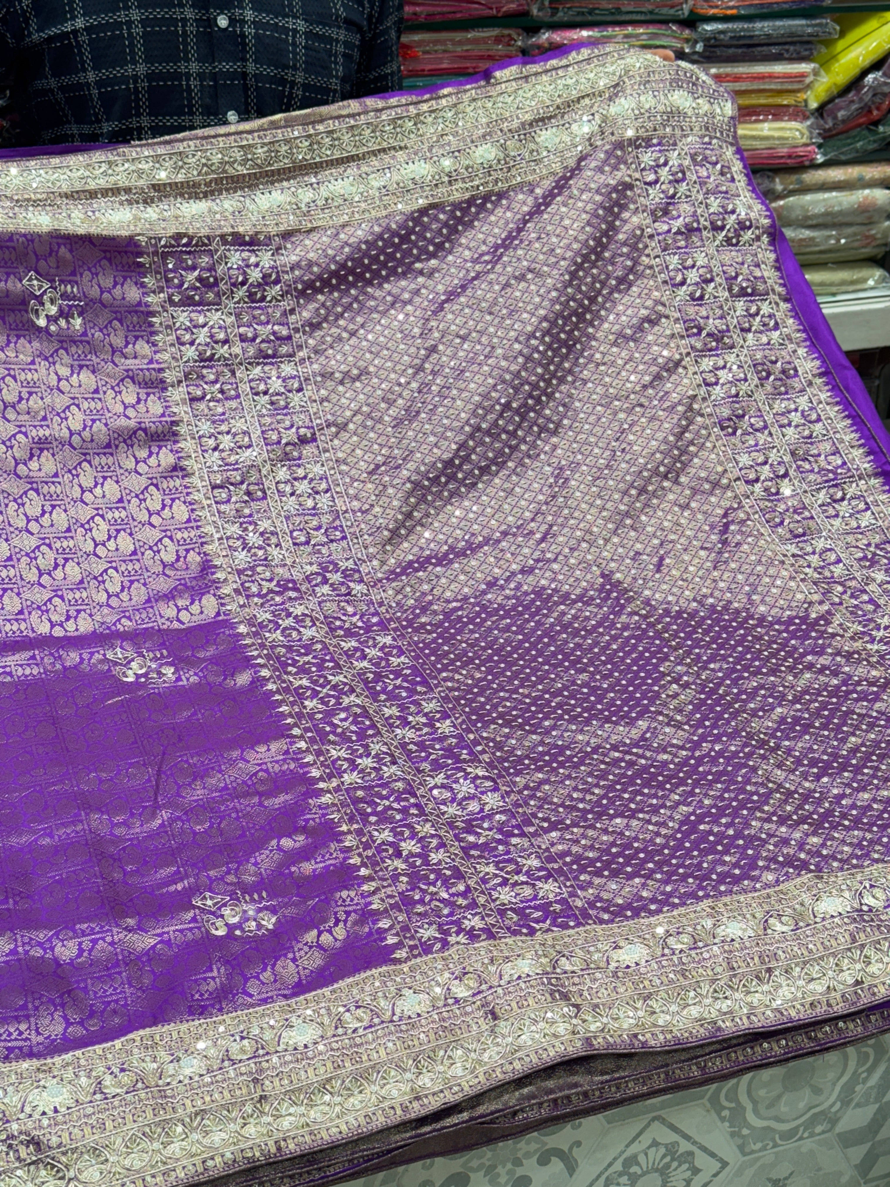 Violet Kanjivaram Peacock Motif Zardozi Hand Embroidery Saree
