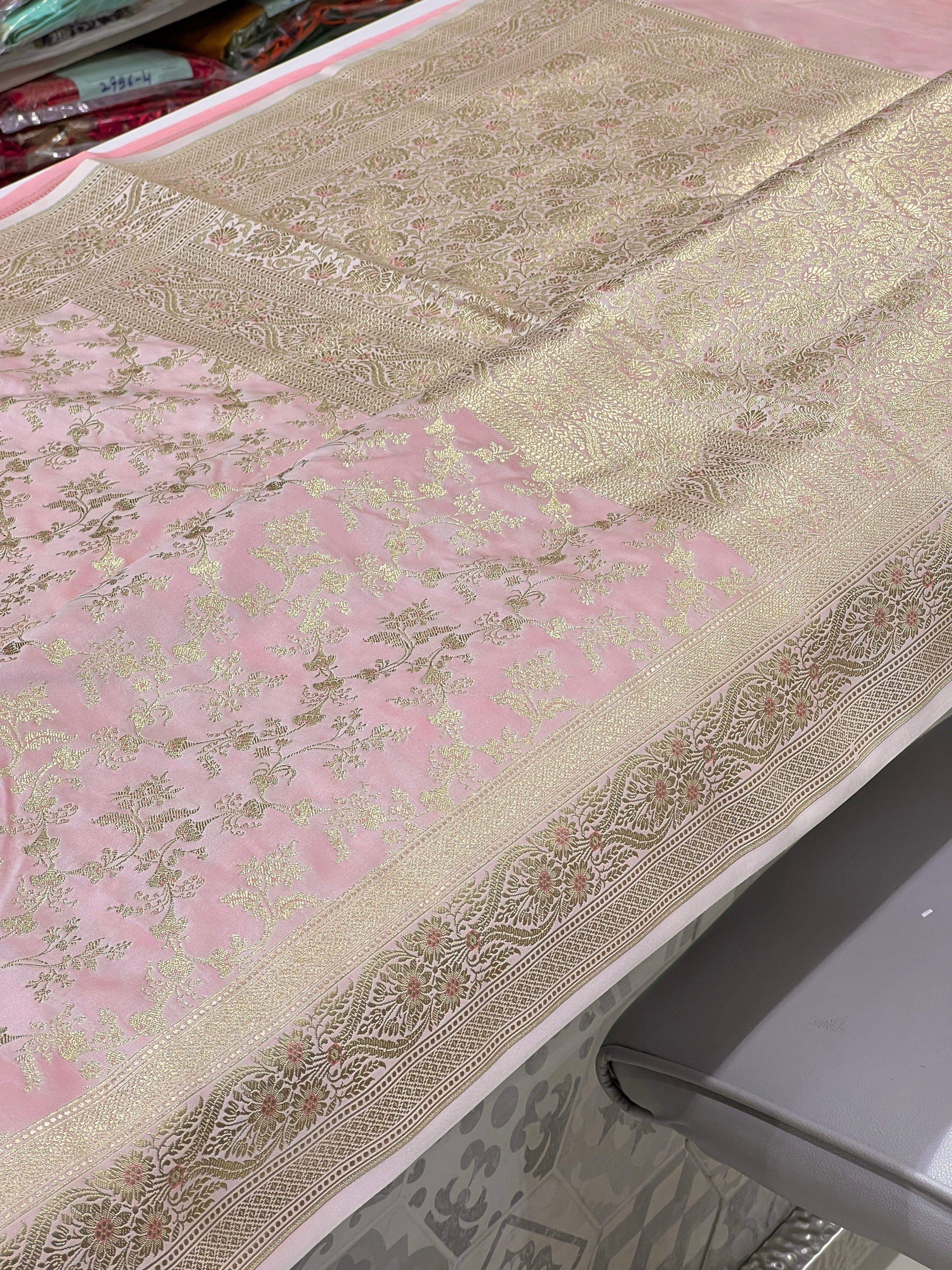 Pink Banarasi Silk Bloom Border Saree