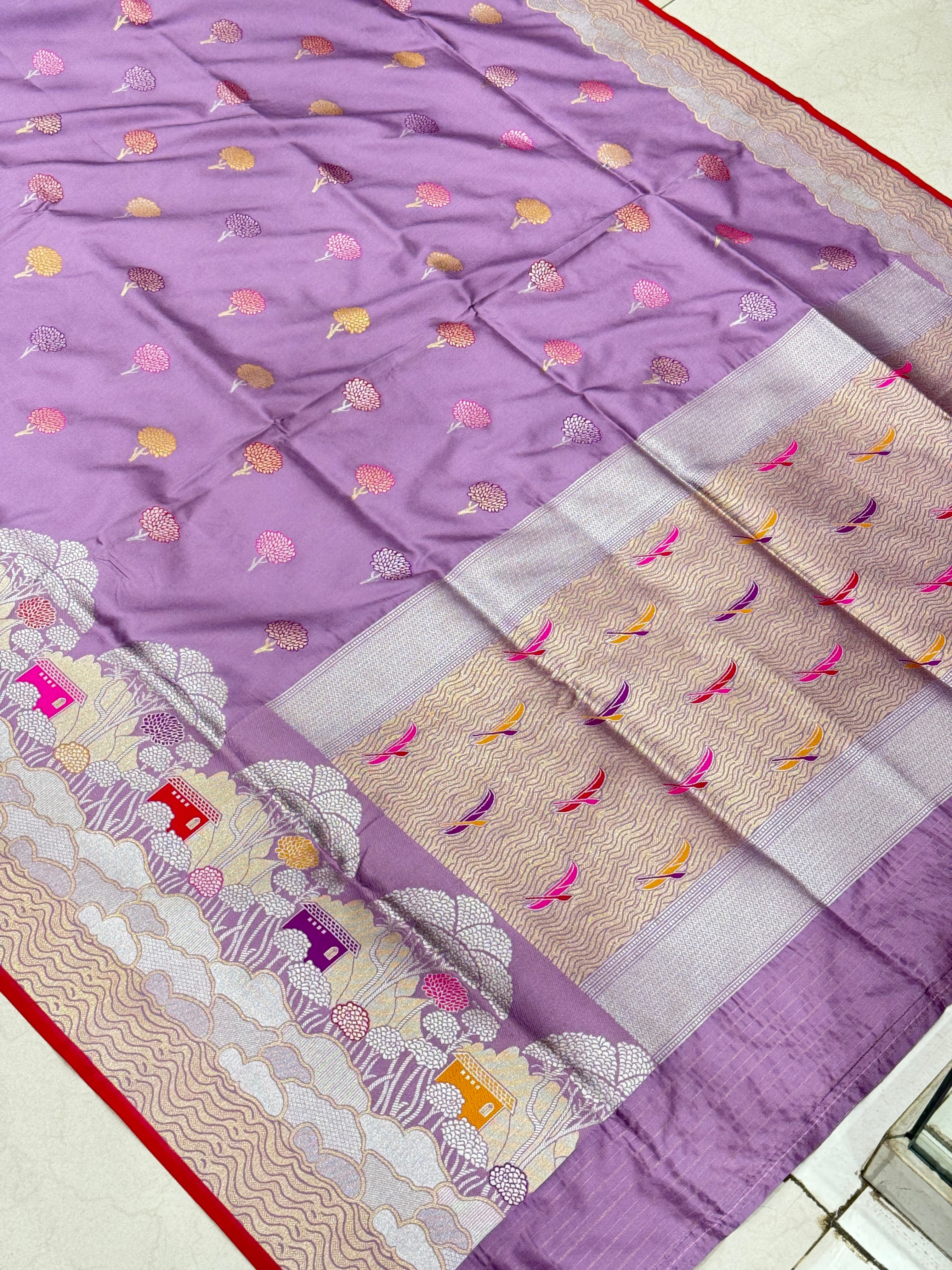 Lilac Contemporary Landscape Banarasi Silk Saree