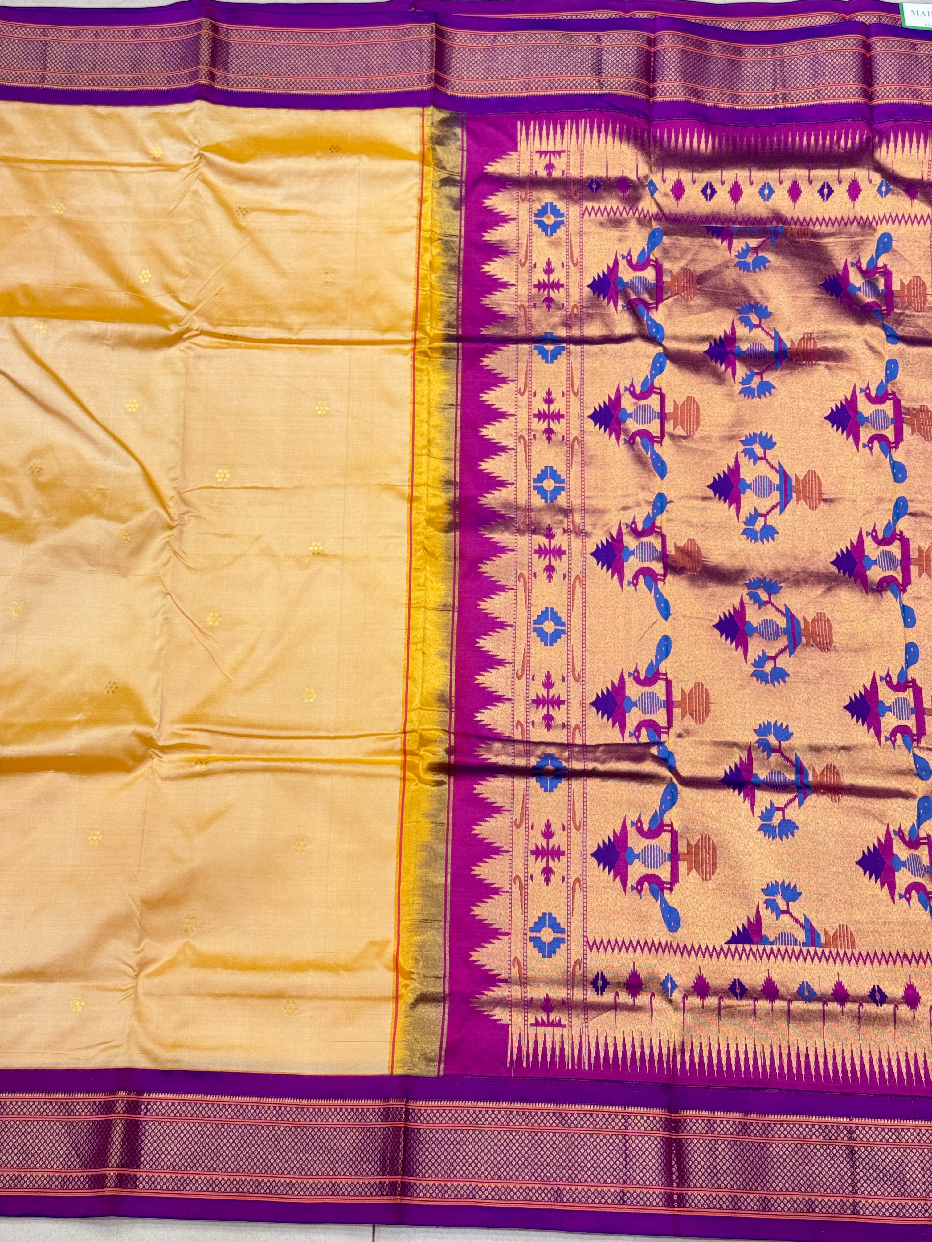 Beige Violet Morbangdi Paithani Pure Silk Saree