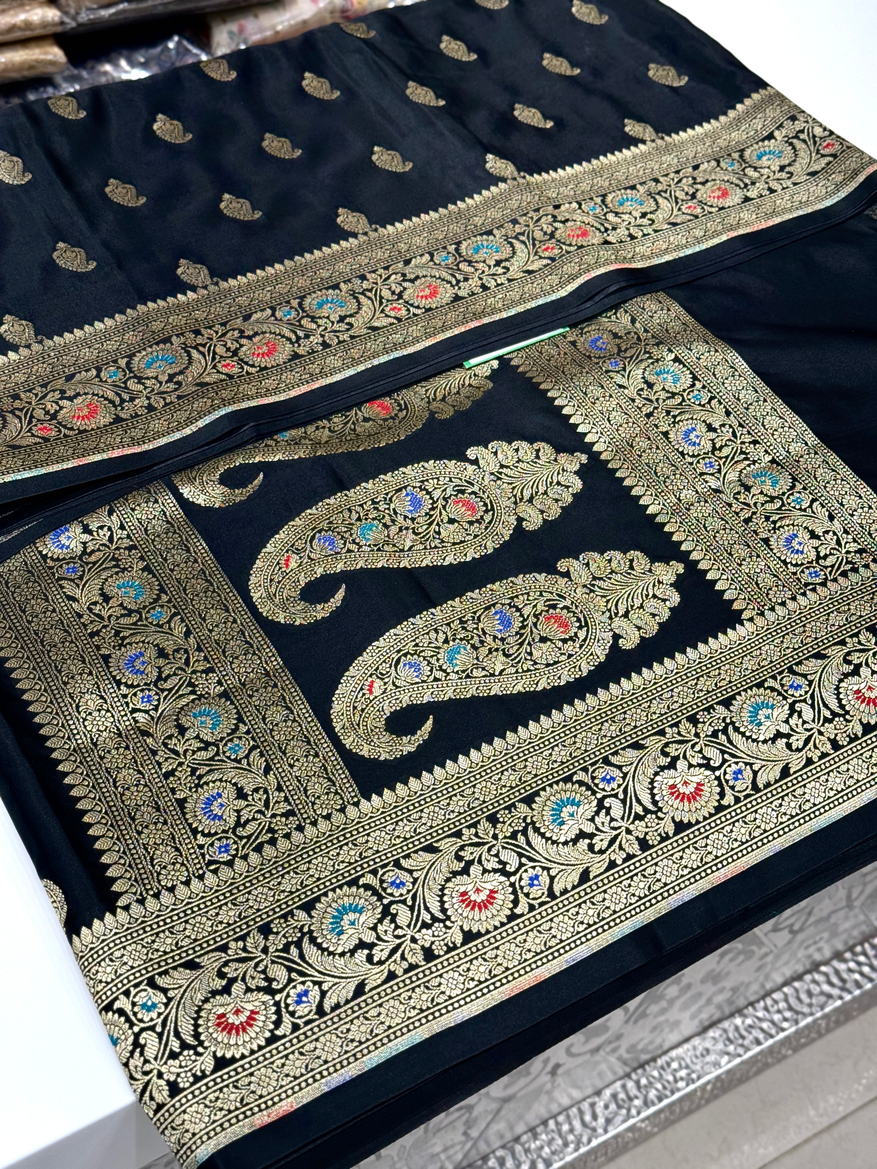 Black Buttis Meenakari Banarasi Silk Saree