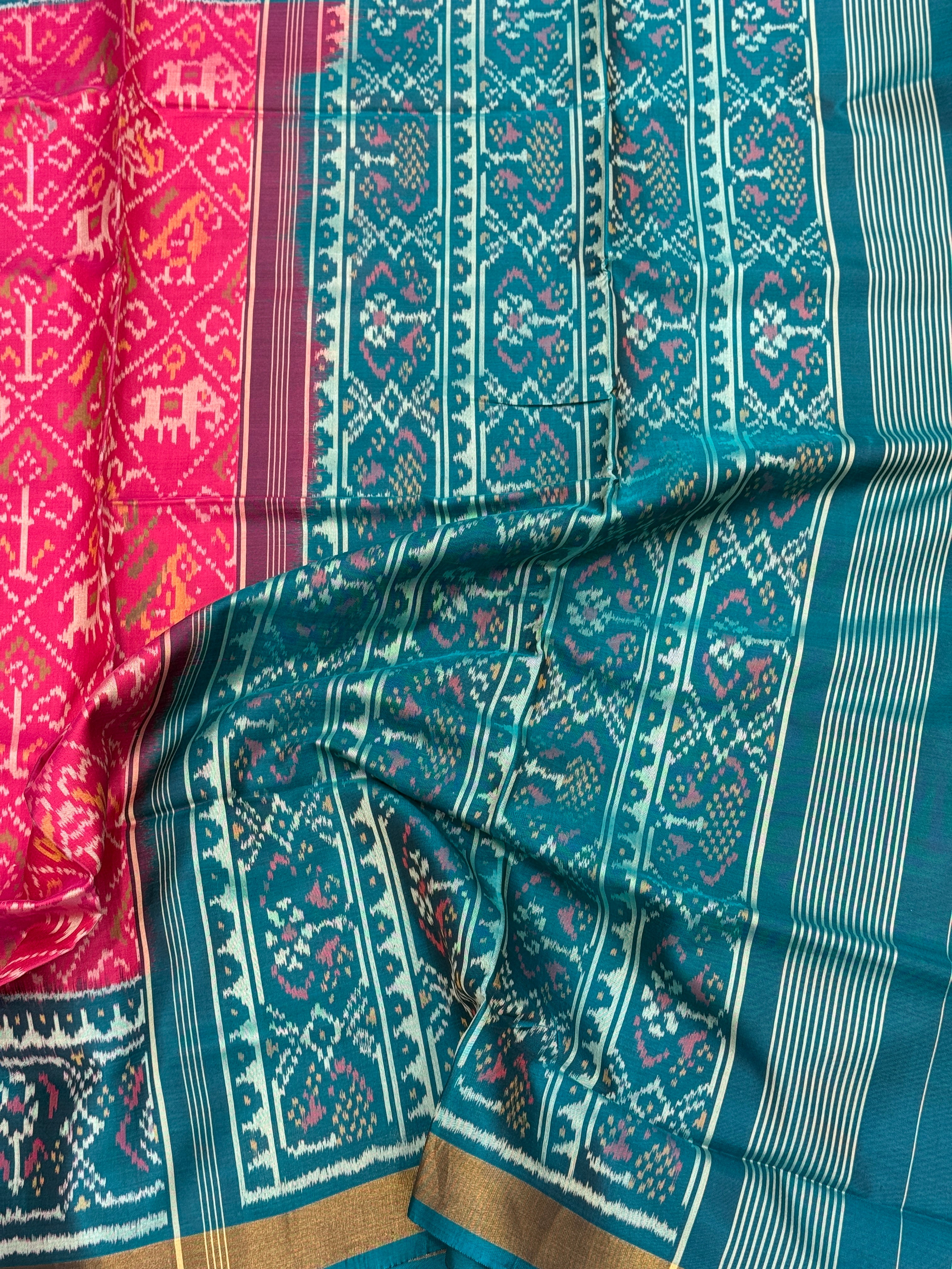 Rani Bottle Green Handloom Rajkoti Patola Saree