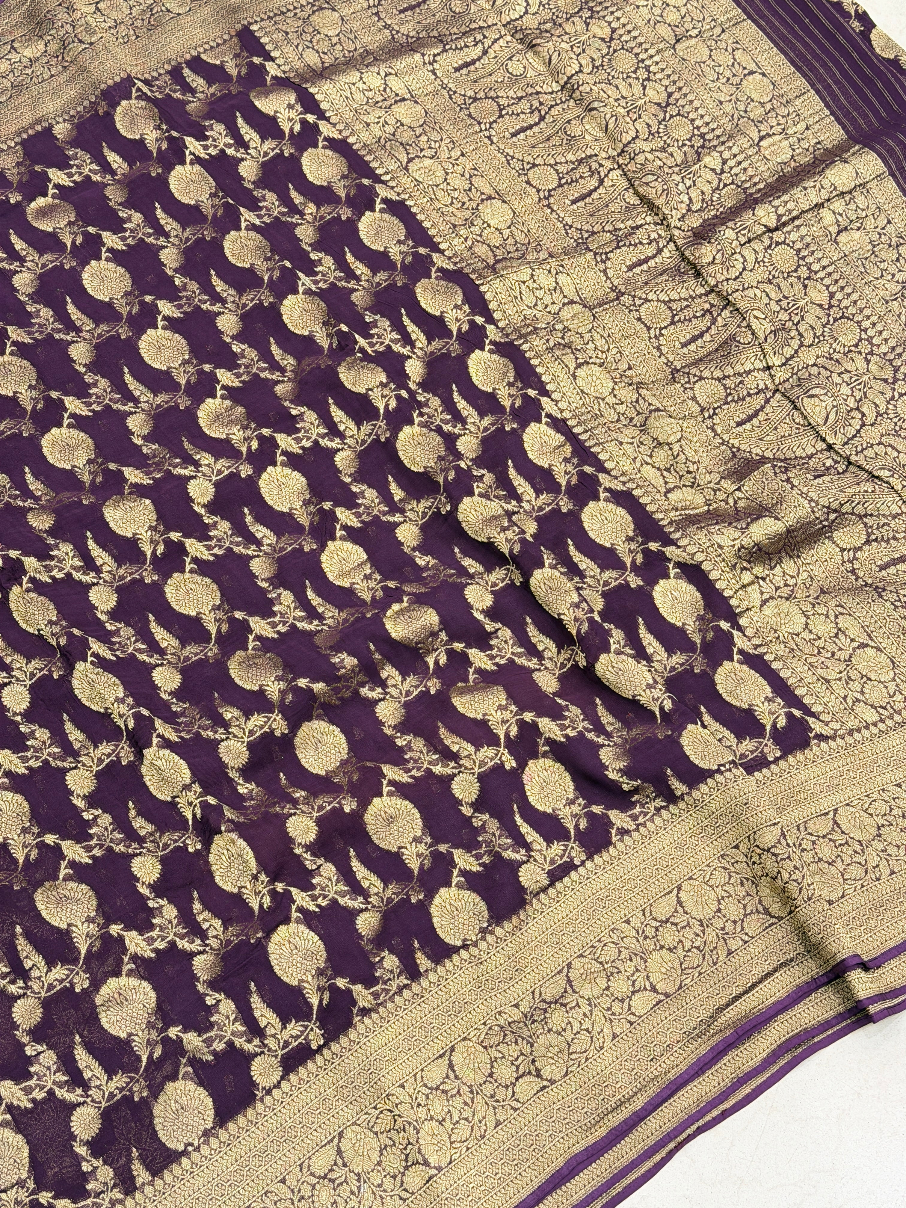 Wine Jaal Banarasi Khaddi Georgette Saree