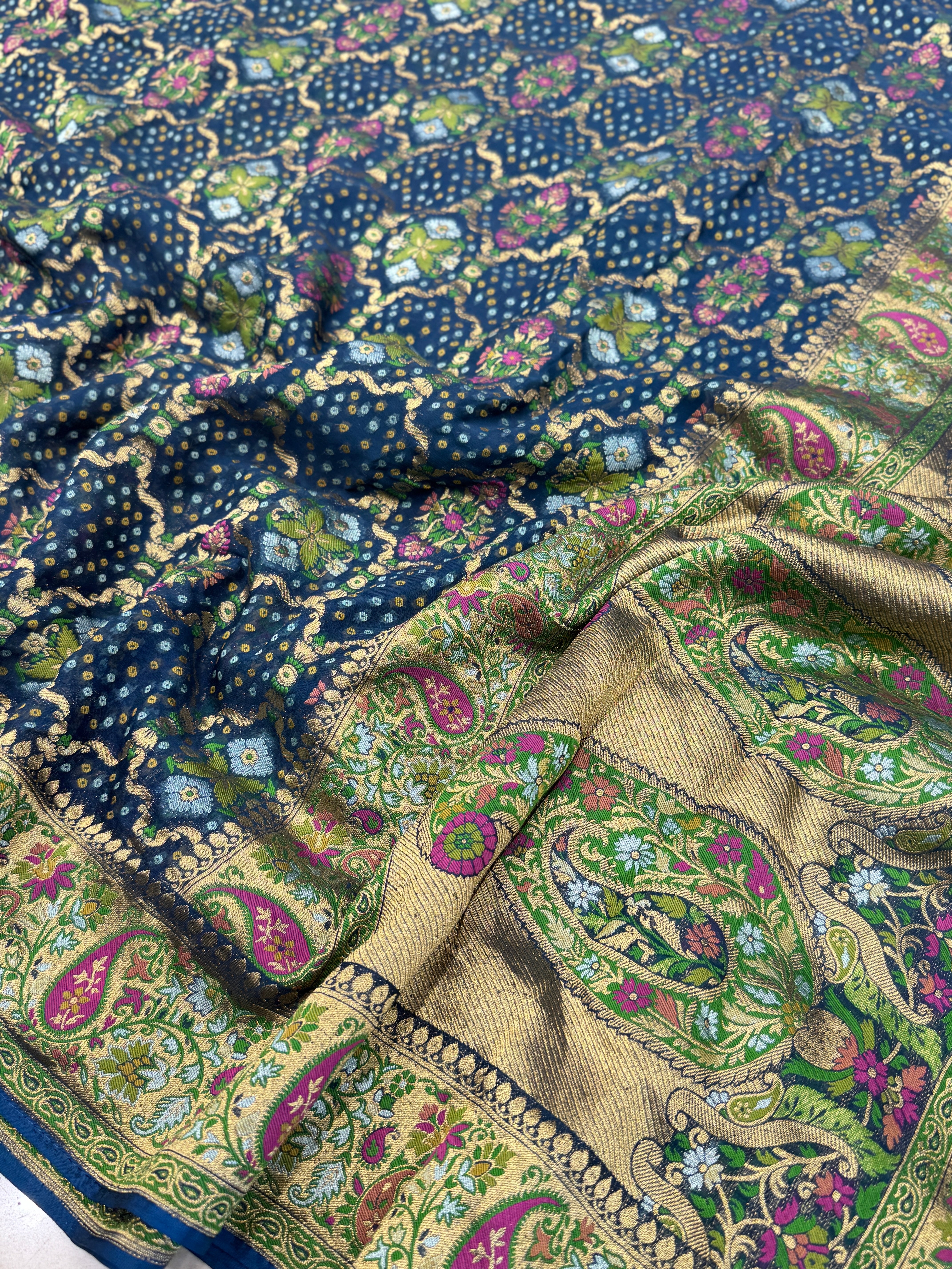 Blue Weaved Bandhej Meenakari Saree