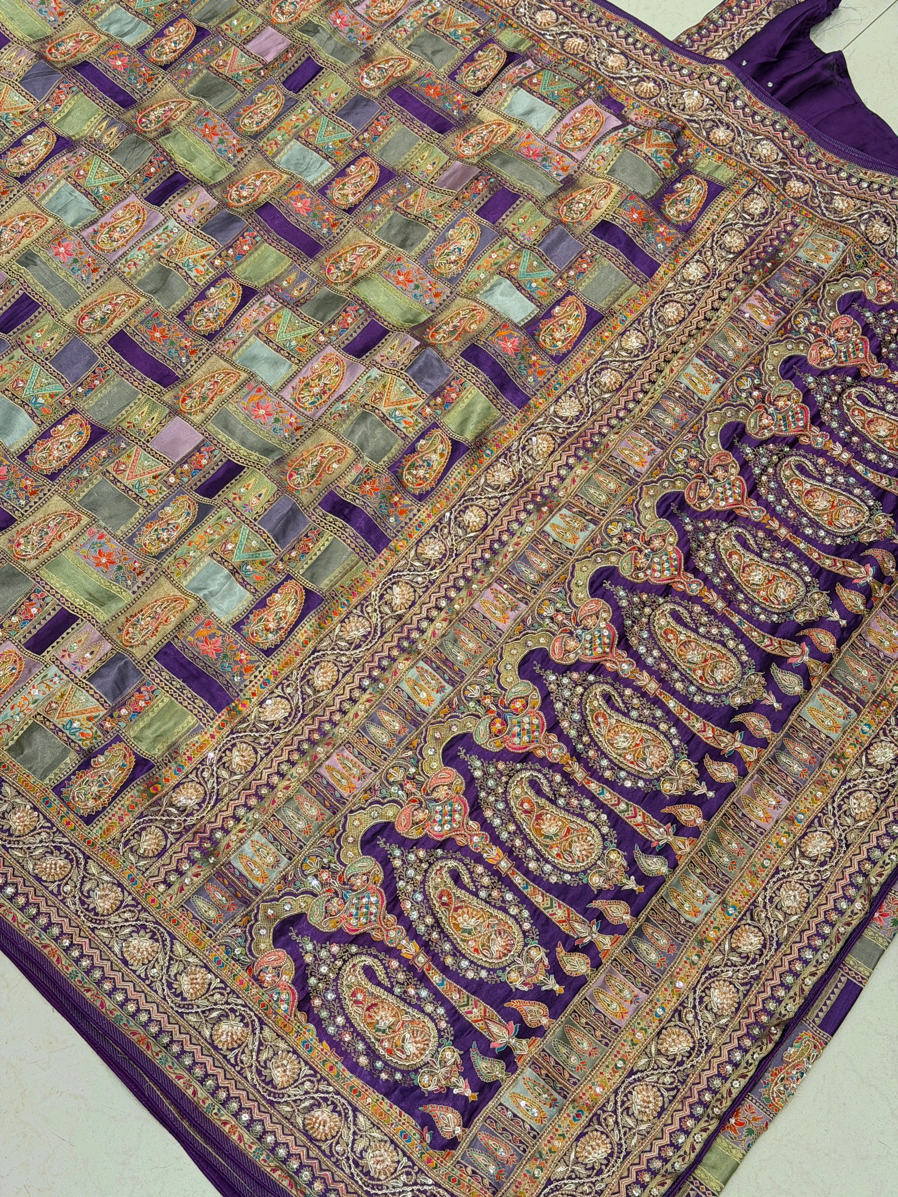 Violet Modal Rangkat Hand Embroidery Moti Sequin Saree