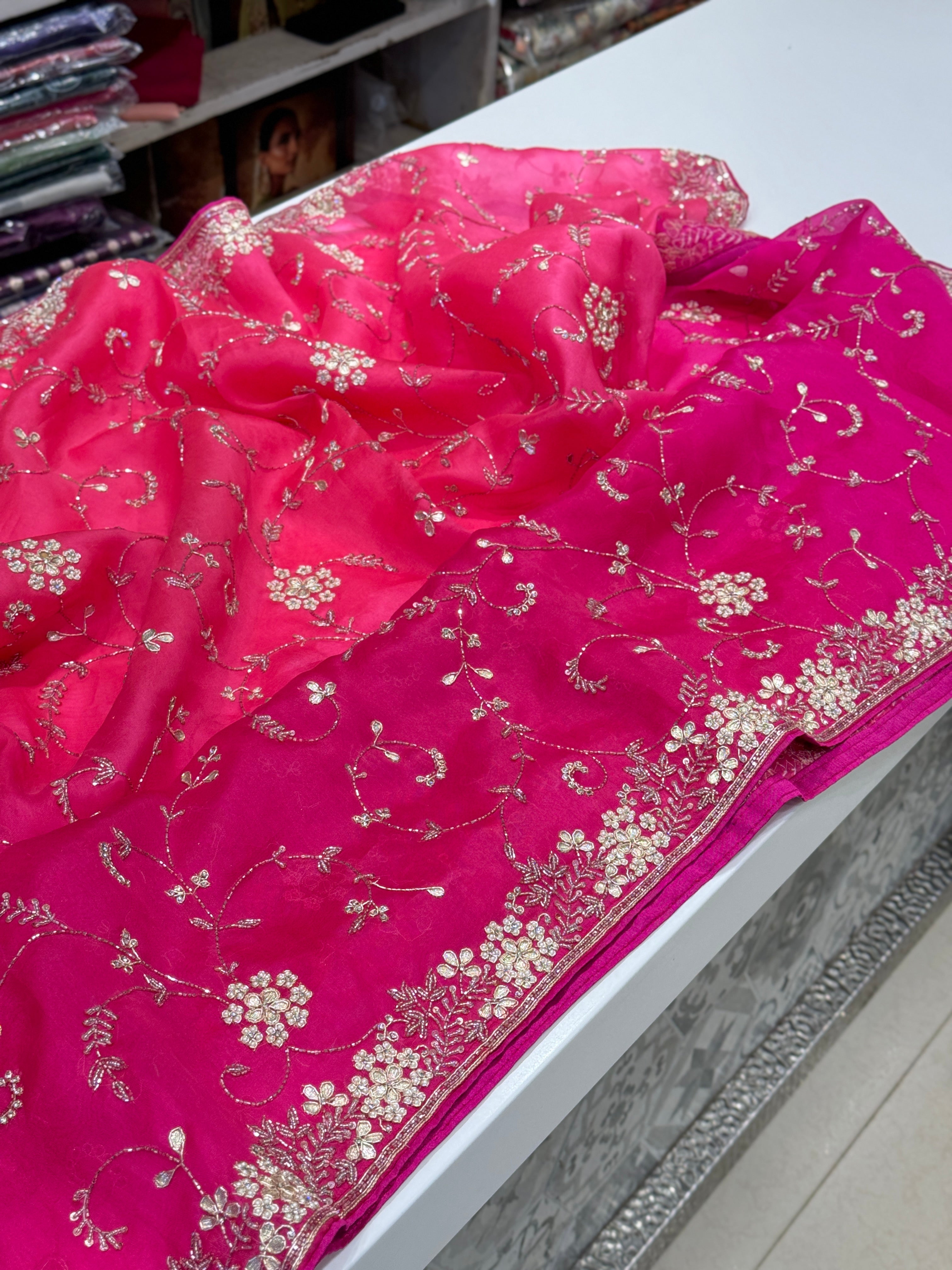 Shaded Organza Zardosi Sequin Jaal Saree